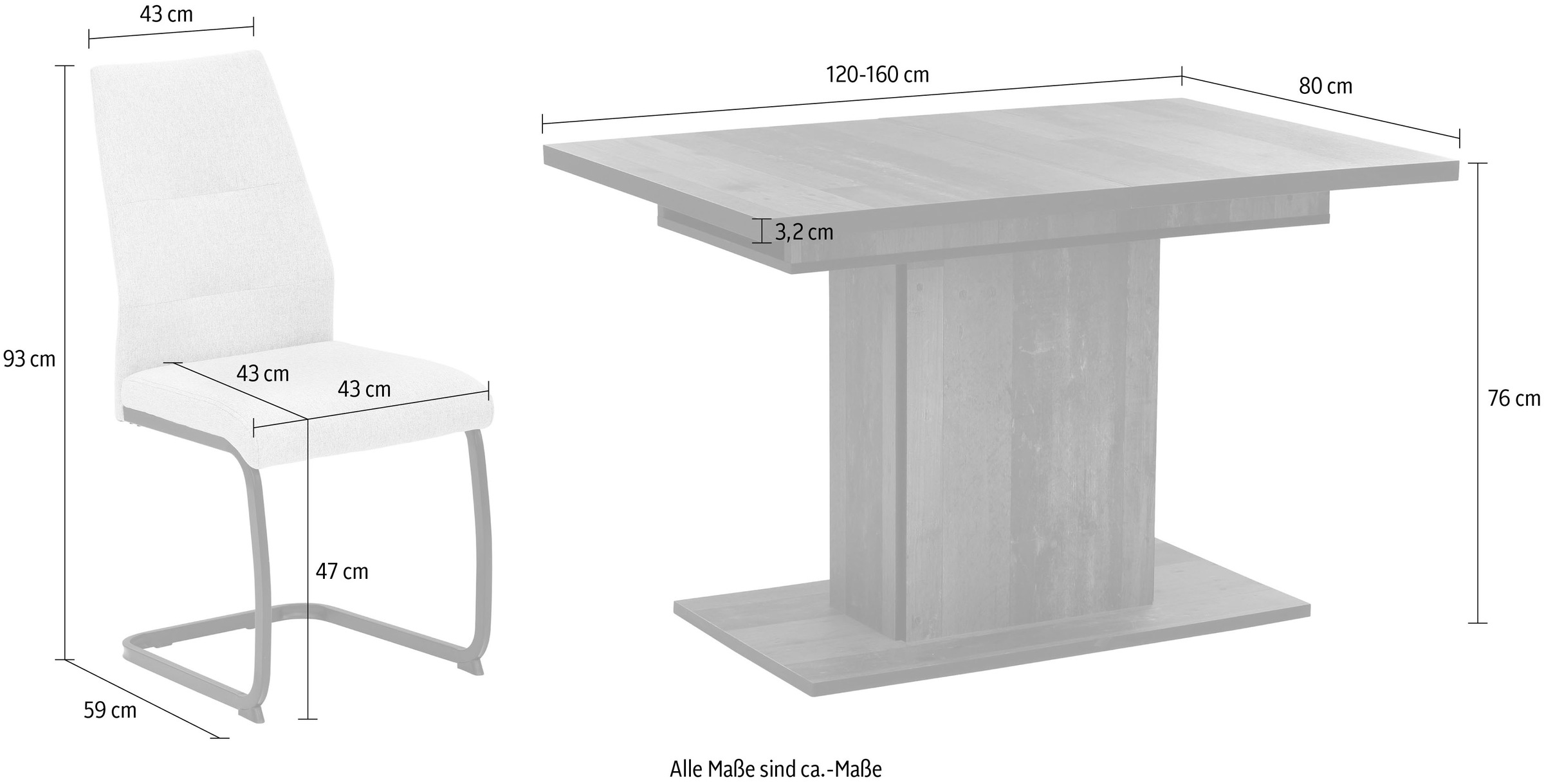 HELA Essgruppe »Ariana«, (Set, 7 tlg., 1 Tisch / 6 Stühle), ausziehbar 120 -160 cm, Stuhlbezug Ökotex zertifiziert, waterfree