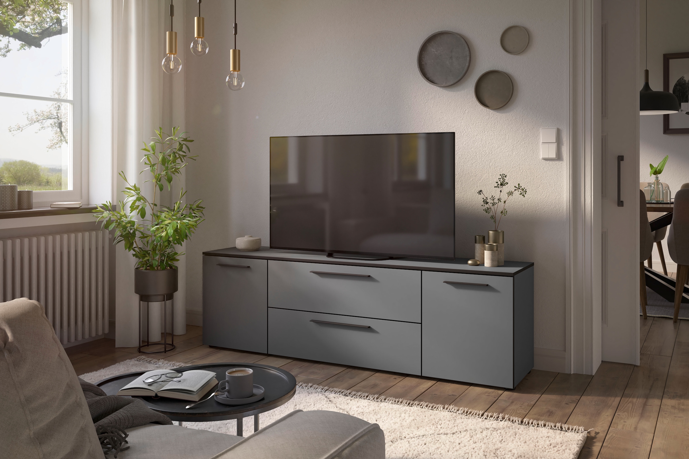 Manjana Möbel Lowboard »Lowboard mit Schwarz matten Metallgriffen«