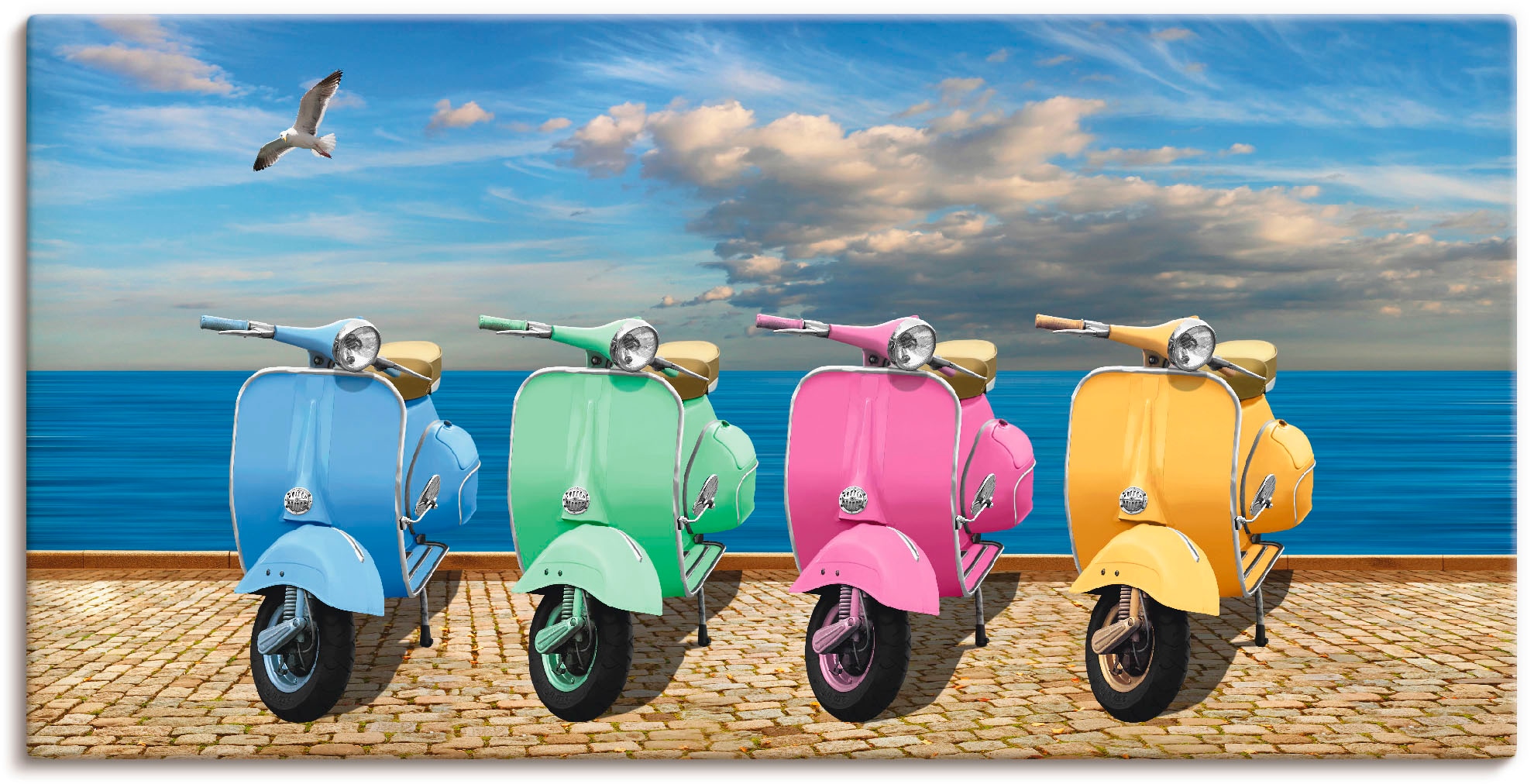Artland Wandbild »Vespa-Roller (1 Poster Wandaufkleber Leinwandbild, in Motorräder als in kaufen Raten Größen Alubild, St.), Farben«, Roller, & bunten versch. oder auf