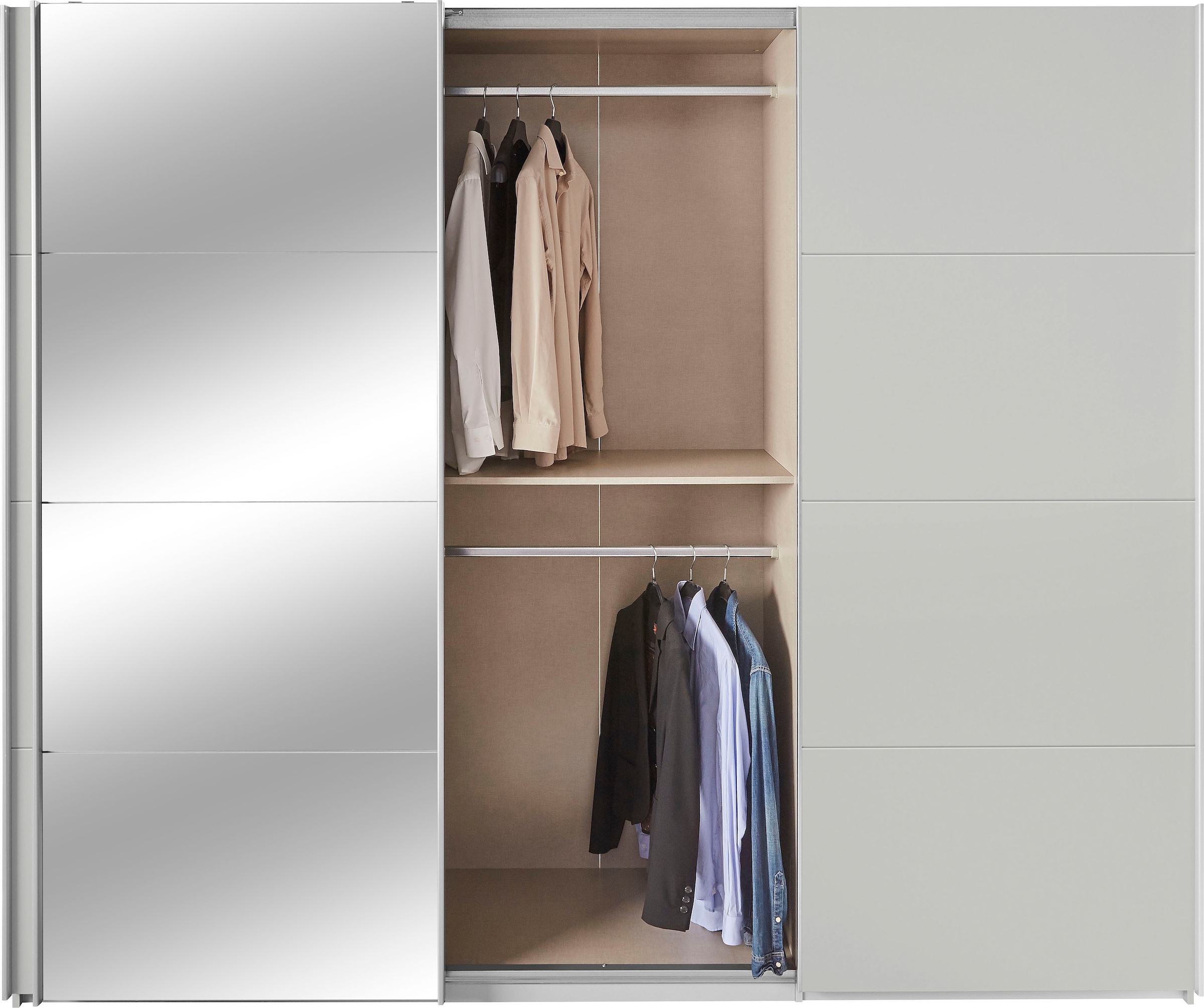 rauch Schwebetürenschrank »Kleiderschrank Schrank Garderobe Wäscheschrank TOMA mit Passepartout«, inkl. Regaleinsatz sowie zusätzlichen Einlegeböden MADE IN GERMANY