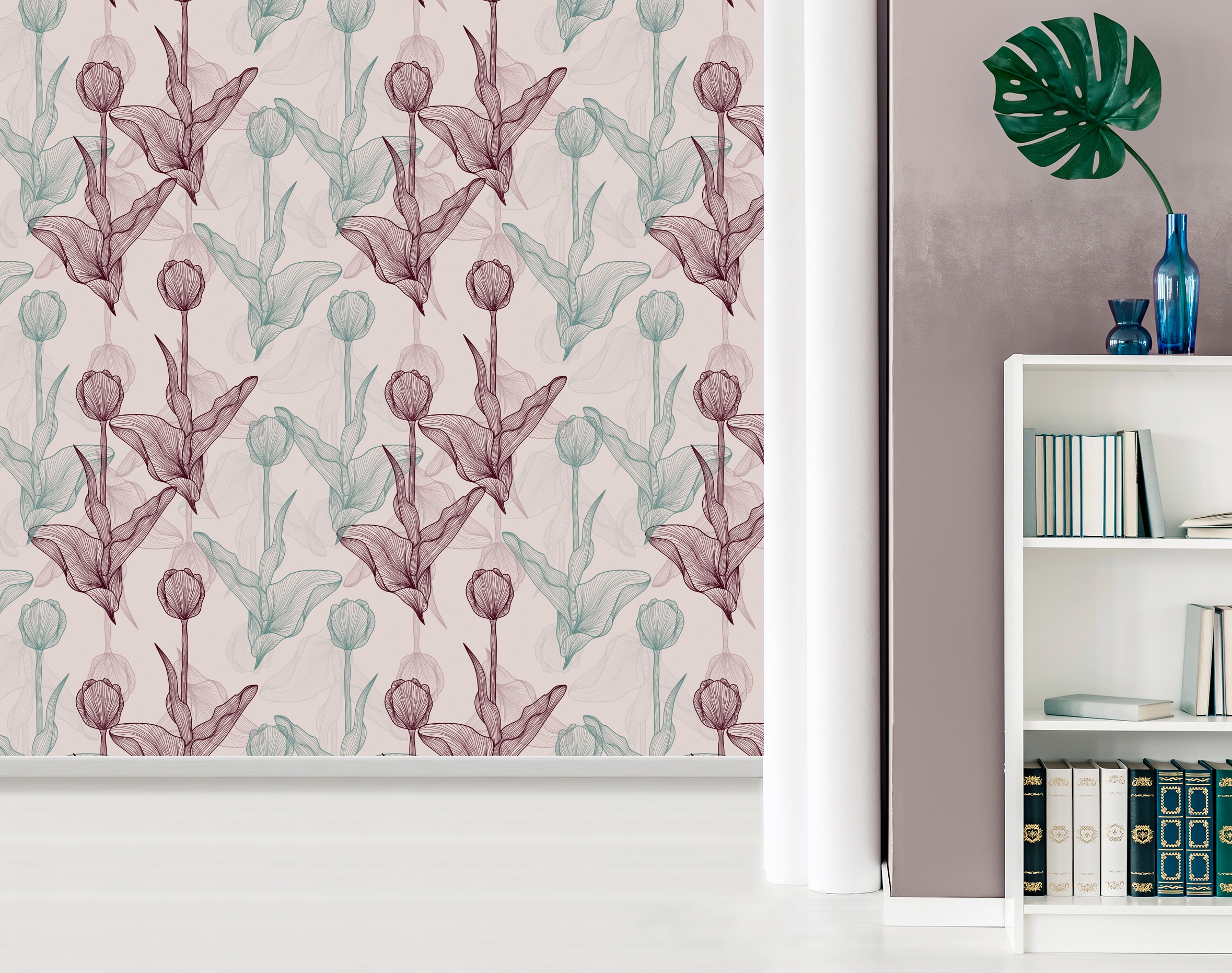 queence Vinyltapete »Elea«, bedruckt-Motiv-botanisch-floral-gemustert-natürlich, 90x250cm, selbstklebend, kinderleichte Anbringung, Sticker