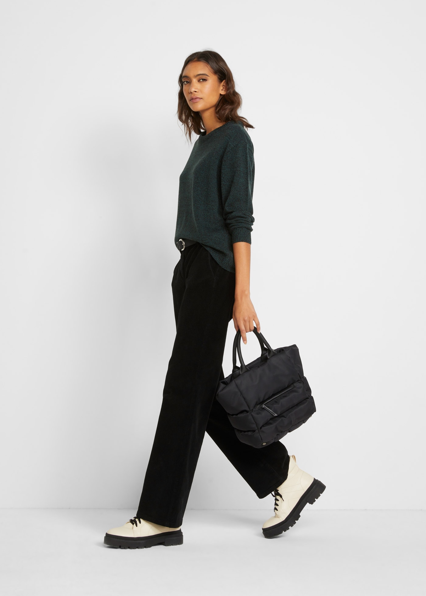 bonprix Strickpullover aus Polyacryl, mit Rundhals-Ausschnitt, melierte Optik