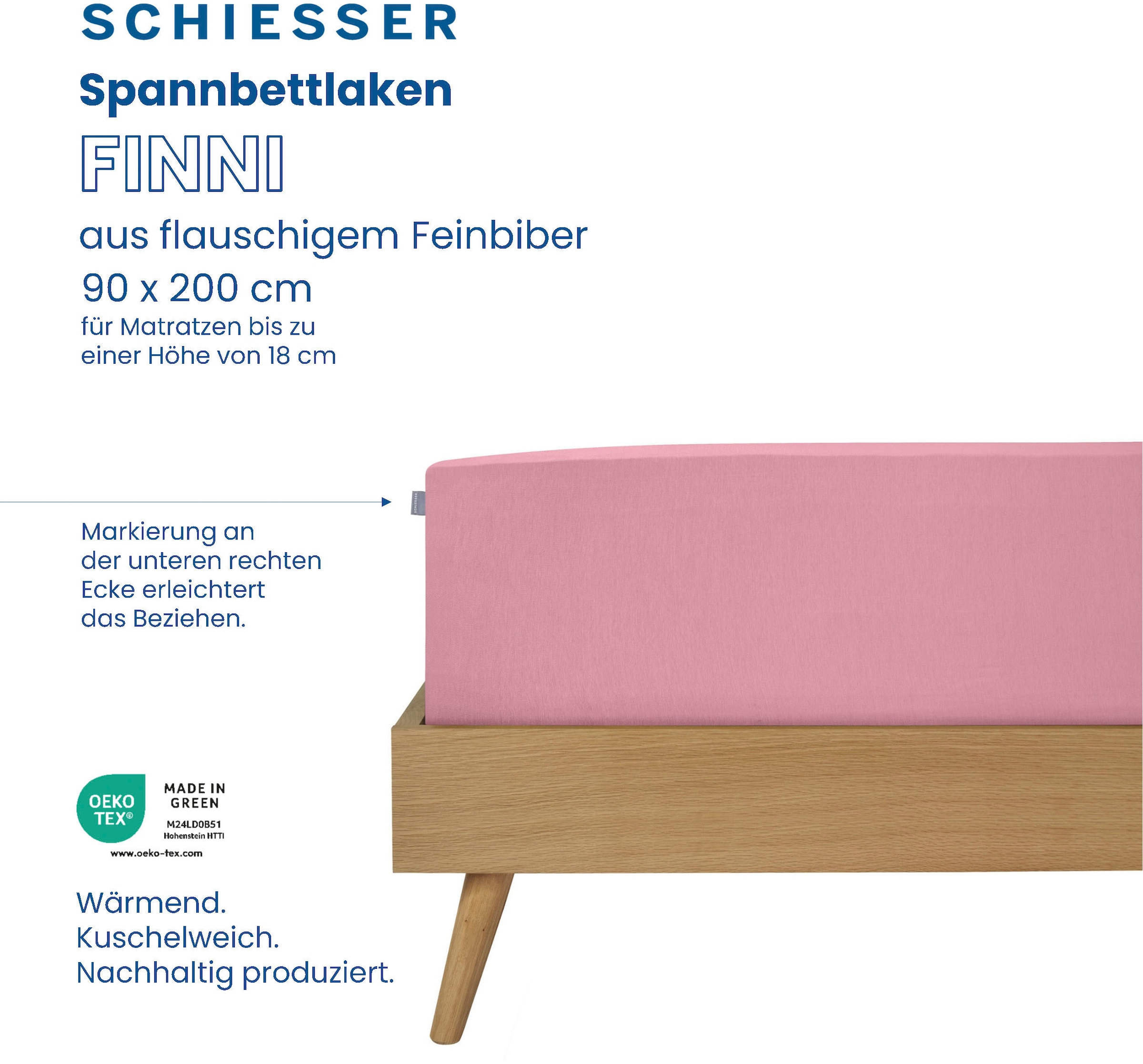 Schiesser Spannbettlaken »Finni aus wärmender Baumwolle« für Matratzen bis zu 18 cm Höhe, Made in Green
