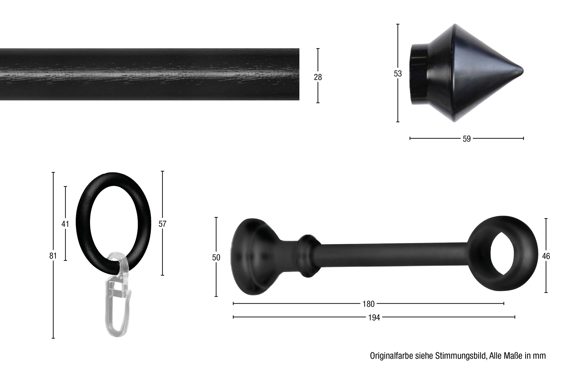 GARESA Gardinenstange »Palmi« Ø 28 mm 1 läufig-läufig Wunschmaßlänge Vorhanggarnitur, Kunststoff, verlängerbar, mit Ringe/2 Lauf Gleiter