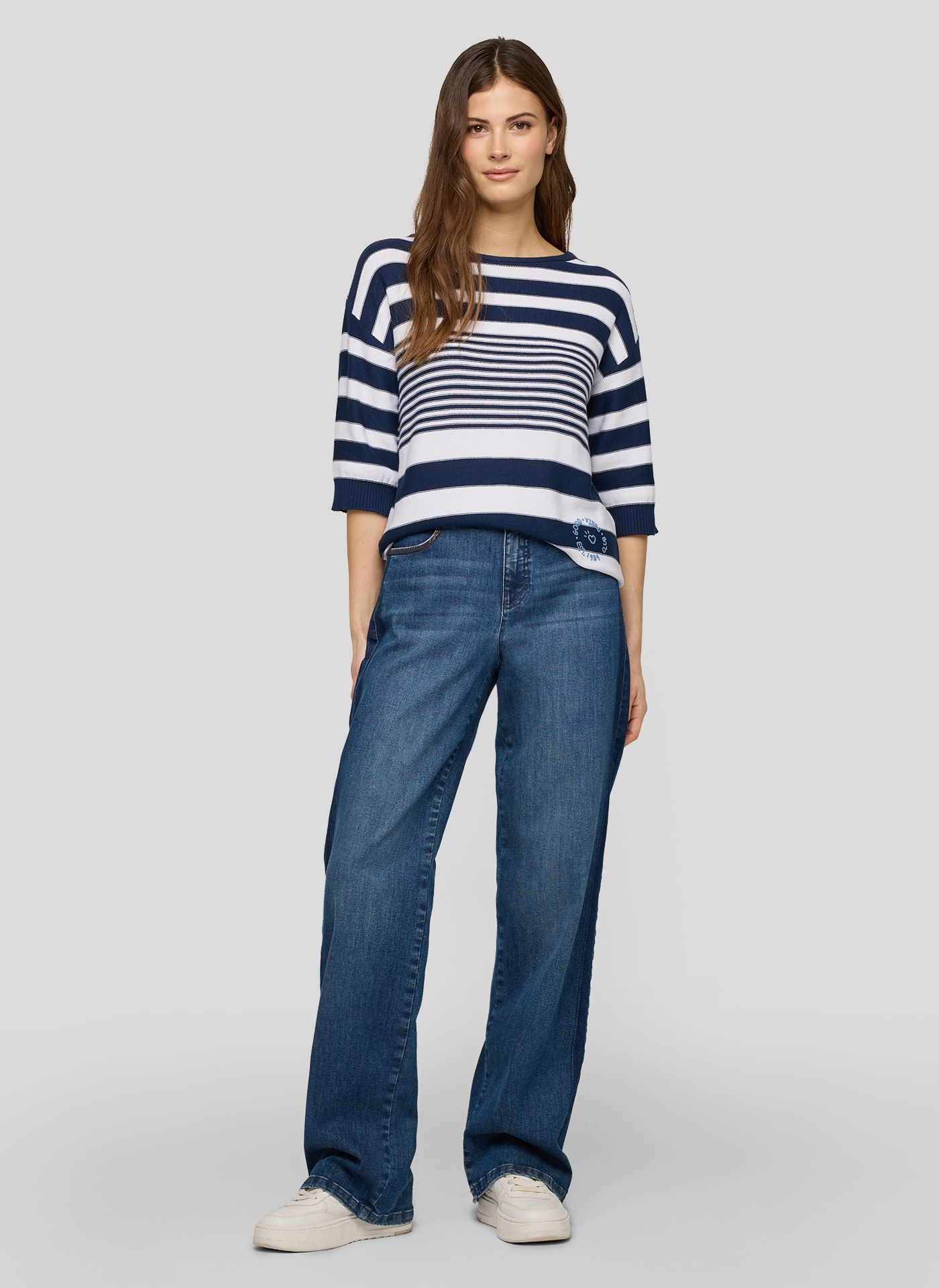 Rabe Rundhalspullover mit Streifen Muster