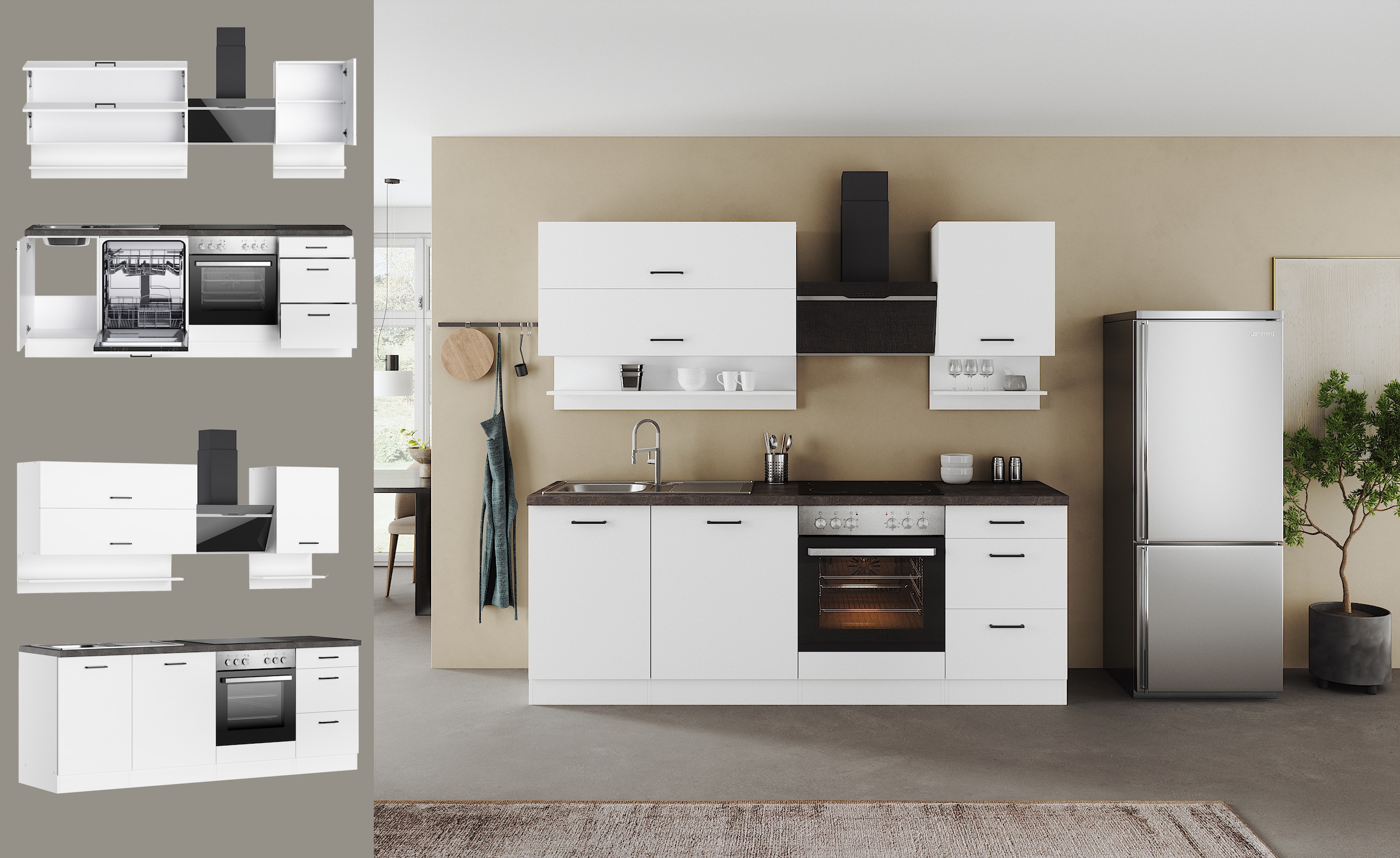 KOCHSTATION Küchenzeile »KS-Frieda Breite 220 cm« wahlweise mit E-Geräten, mit 38mm starker Arbeitsplatte