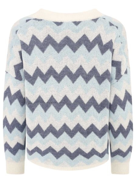 Zwillingsherz Strickjacke, Langarm, Zick-Zack-Muster, Knopfleiste, tiefer V-Ausschnitt