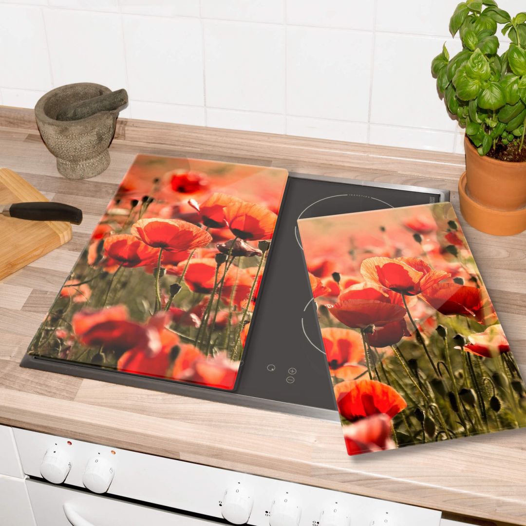 Wall-Art Herd-Abdeckplatte »Herdabdeckplatte Mohnblumen«, (Set, 2 tlg.), moderne Schutzplatte