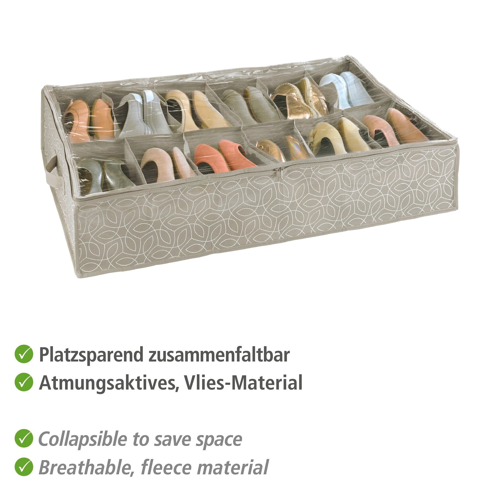 WENKO Unterbettkommode »Modell Balance« Aufbewahrungsbox für 12 Paar Schuhe mit Sichtfenster & Reißverschluss