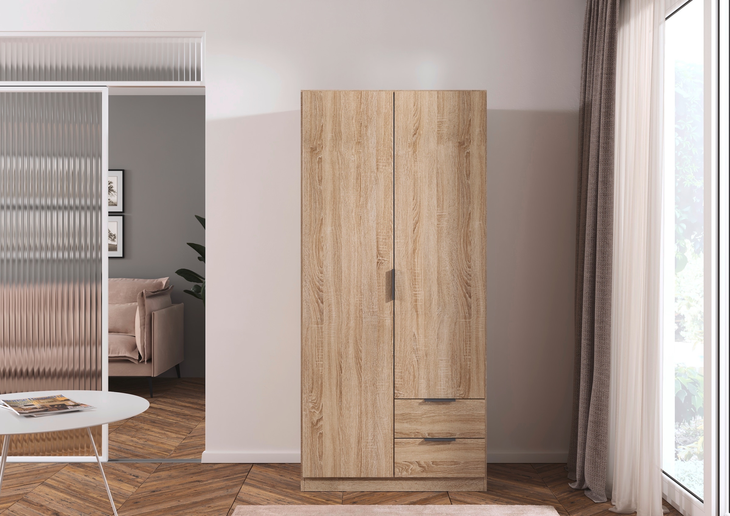 rauch Kleiderschrank »Drehtürenschrank Schrank Garderobe Ankleide Schlafzimmer LAGOA« 3 verschiedene Ausstattungen BASIC/CLASSIC/PREMIUM (inkl. SOFT-CLOSE),  mit geräumigen Schubladen, optional mit Aufsatz MADE IN GERMANY