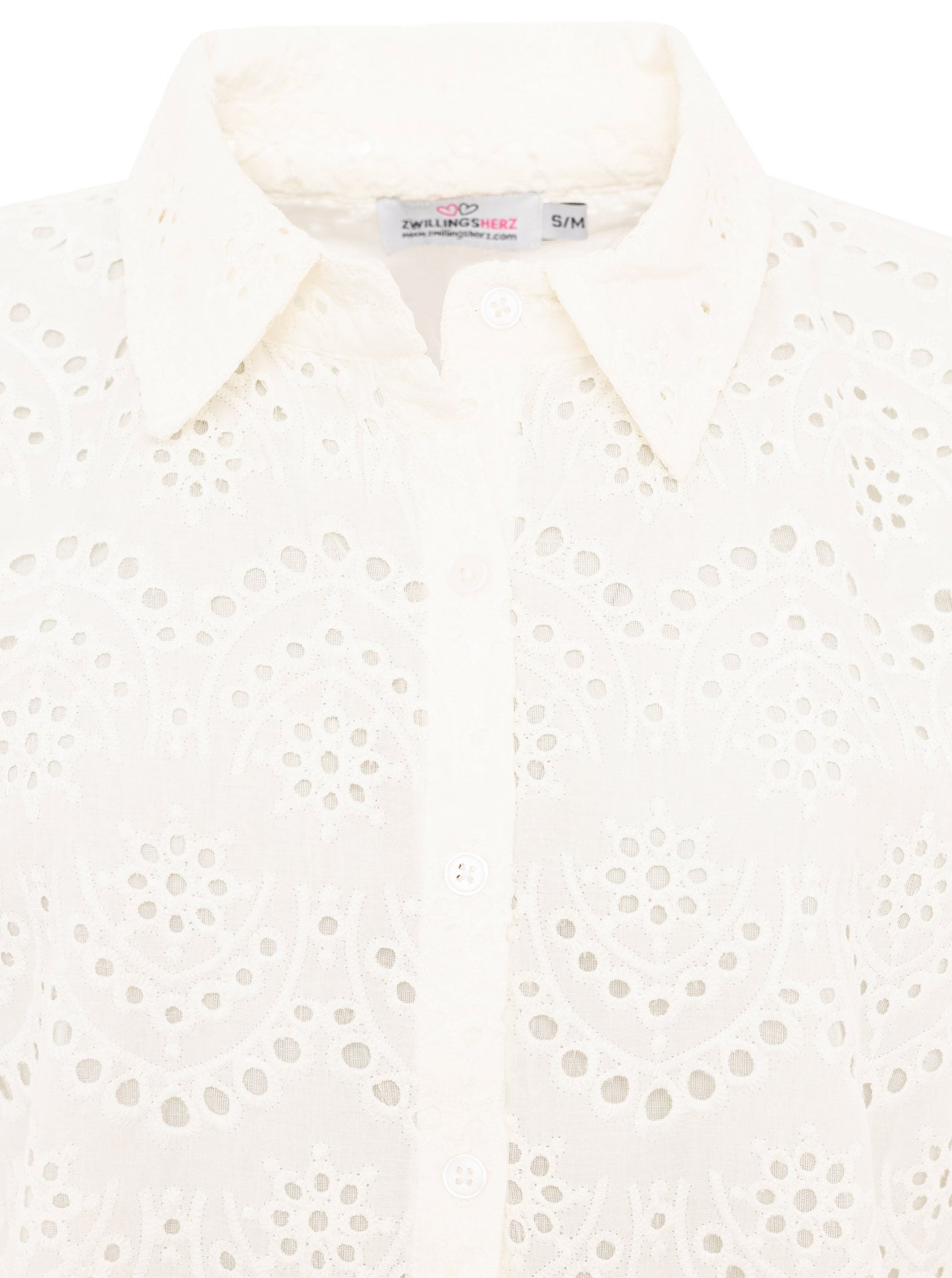 Zwillingsherz Kurzarmbluse »"Lochstickerei"« langarm, mit Kragen, Lochspitze, Knopfleiste