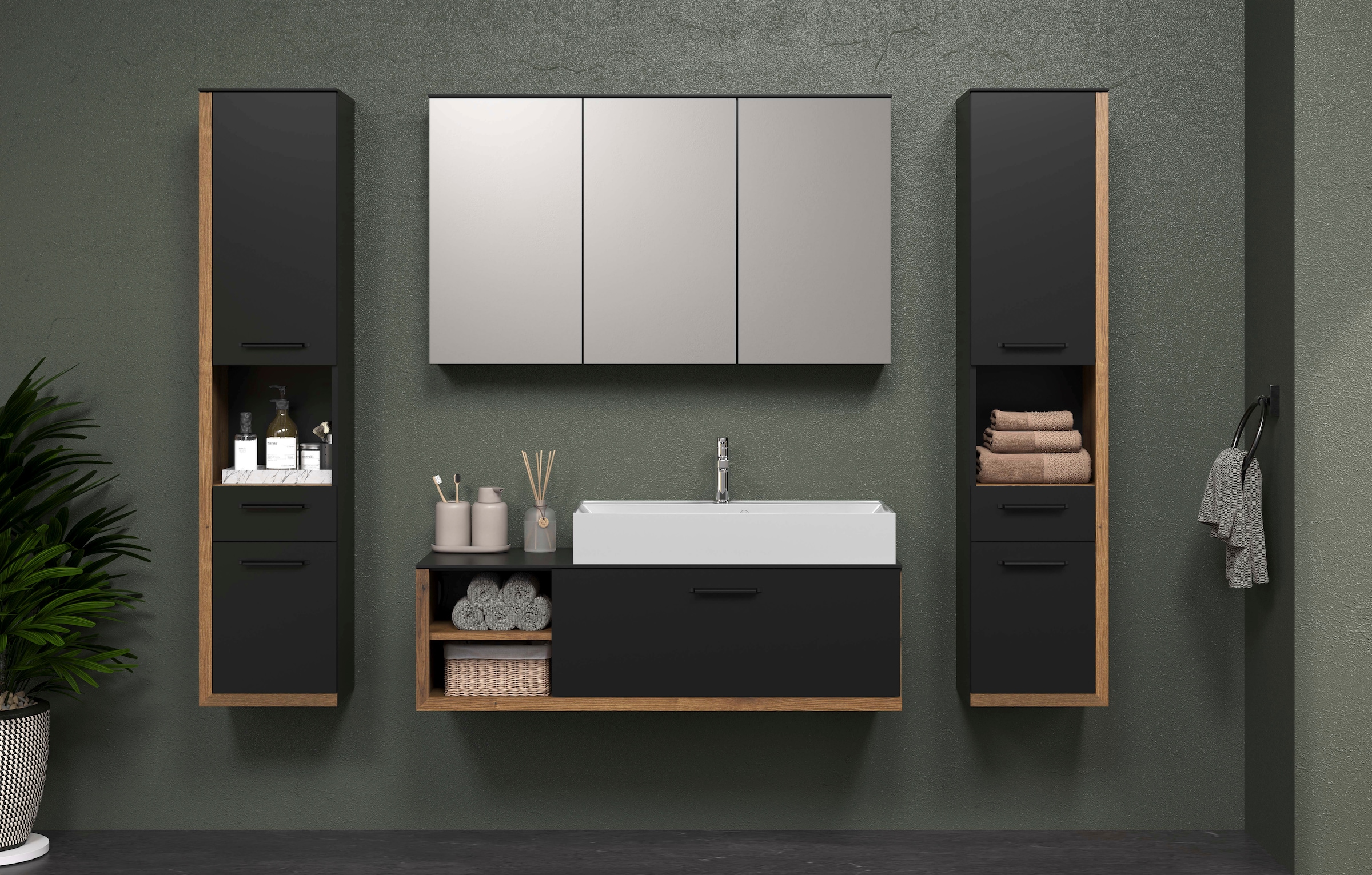 INOSIGN Badmöbel-Set »Premont«, (4 St.), Hängende, elegante Badezimmermöbel mit Mineralguss-Aufsatzwaschbecken