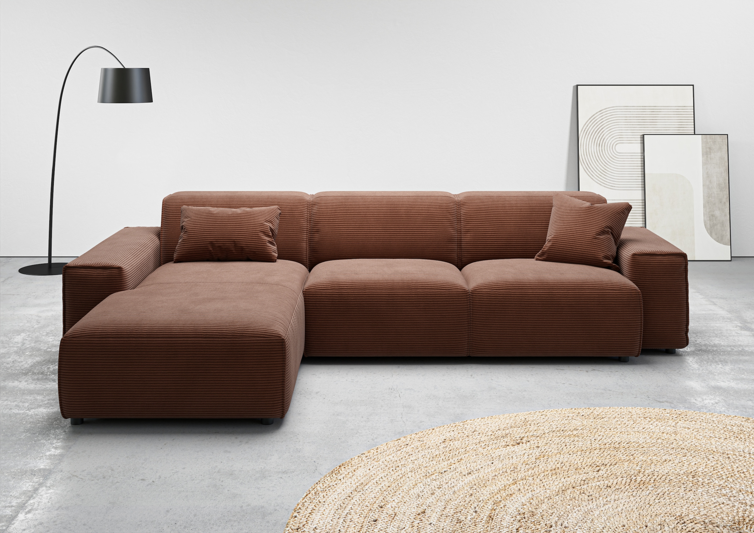 andas Ecksofa »Glimminge auch in Breitcord, Feincord, Bouclé + Easy care-Bezug«, L-Form, Breite 294, Zierkissen