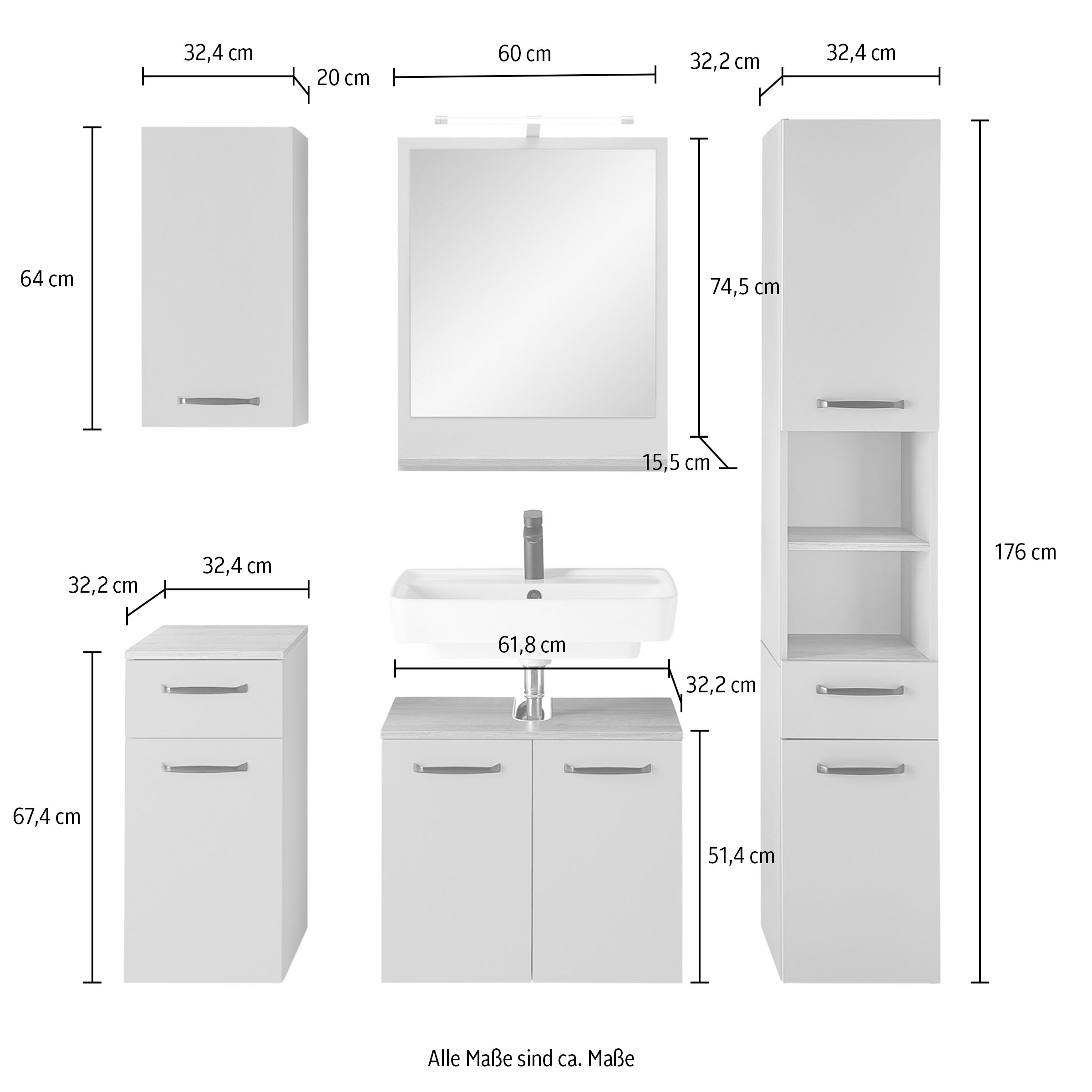 Saphir Badmöbel-Set »Quickset 500, Waschbeckenunterschrank mit Spiegel« 6 Stk. tlg.