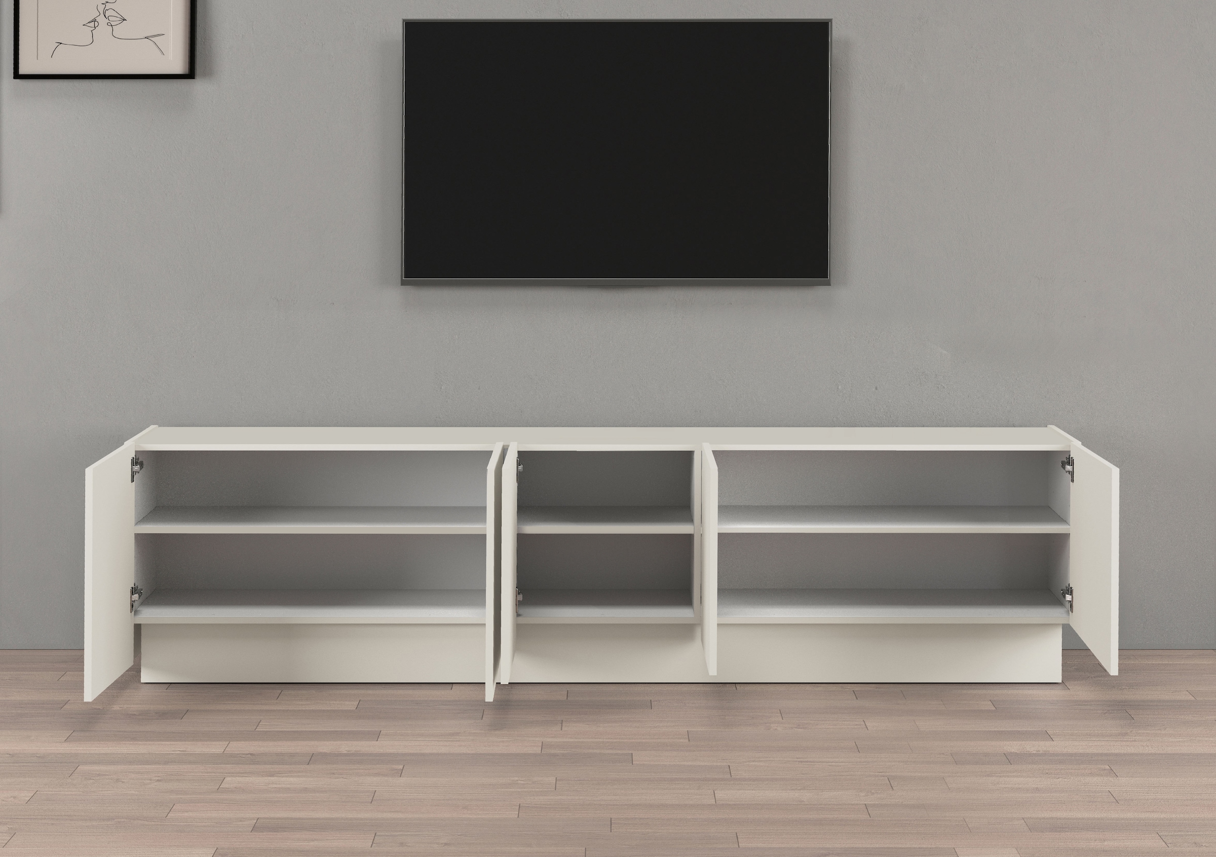 INOSIGN Lowboard »VELA, Höhe 60 cm, Breite 225 cm,Design mit schrägen Türen«, (1 St.), Made in Italy, Maße-B/T/H: 225x35x60, Lowboard, TV-Board, TV-Kommode