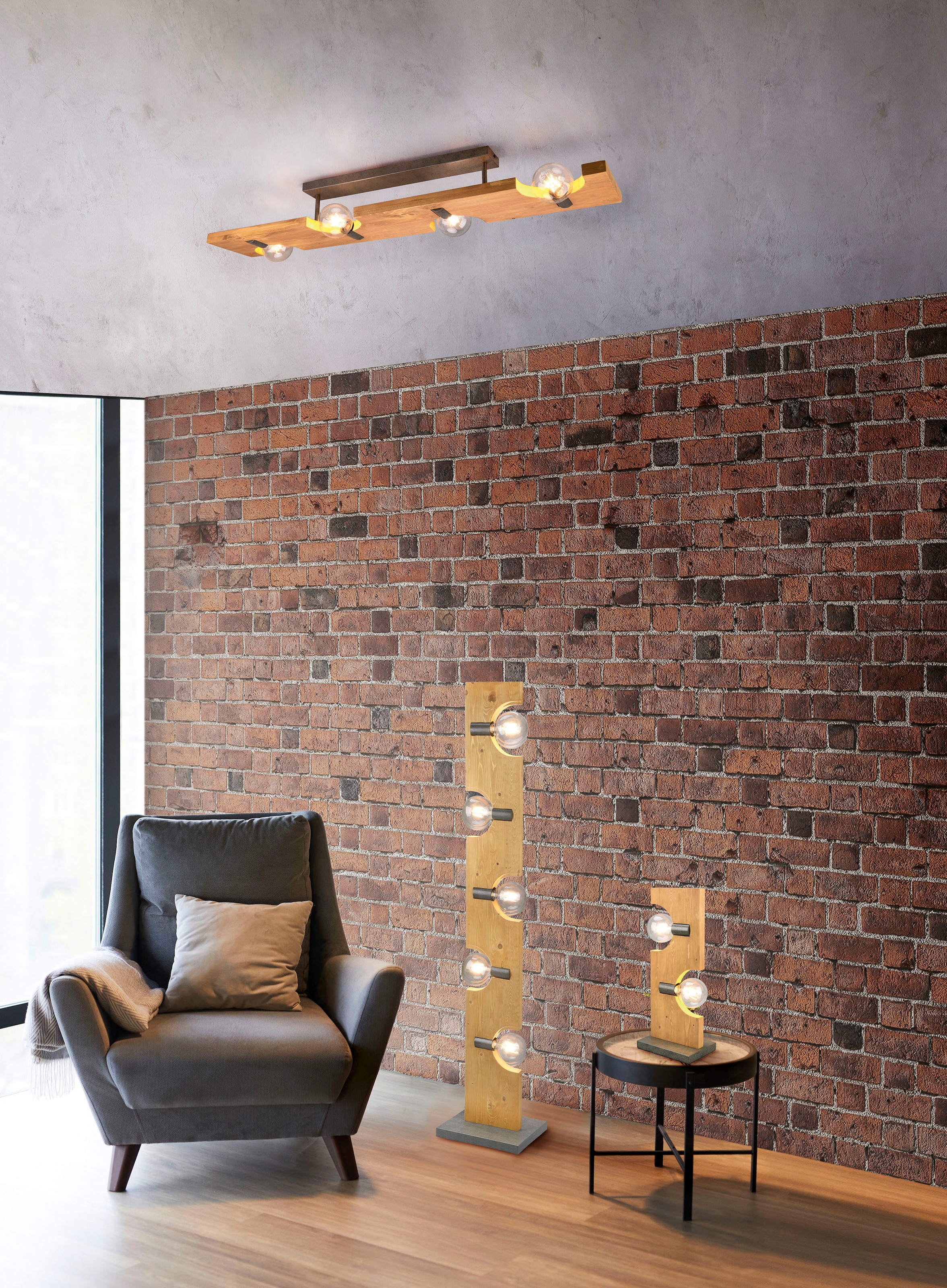 TRIO Leuchten Tischlampe »Tailor«, Holz naturbelassen, für Leuchtmittel 2 x E27