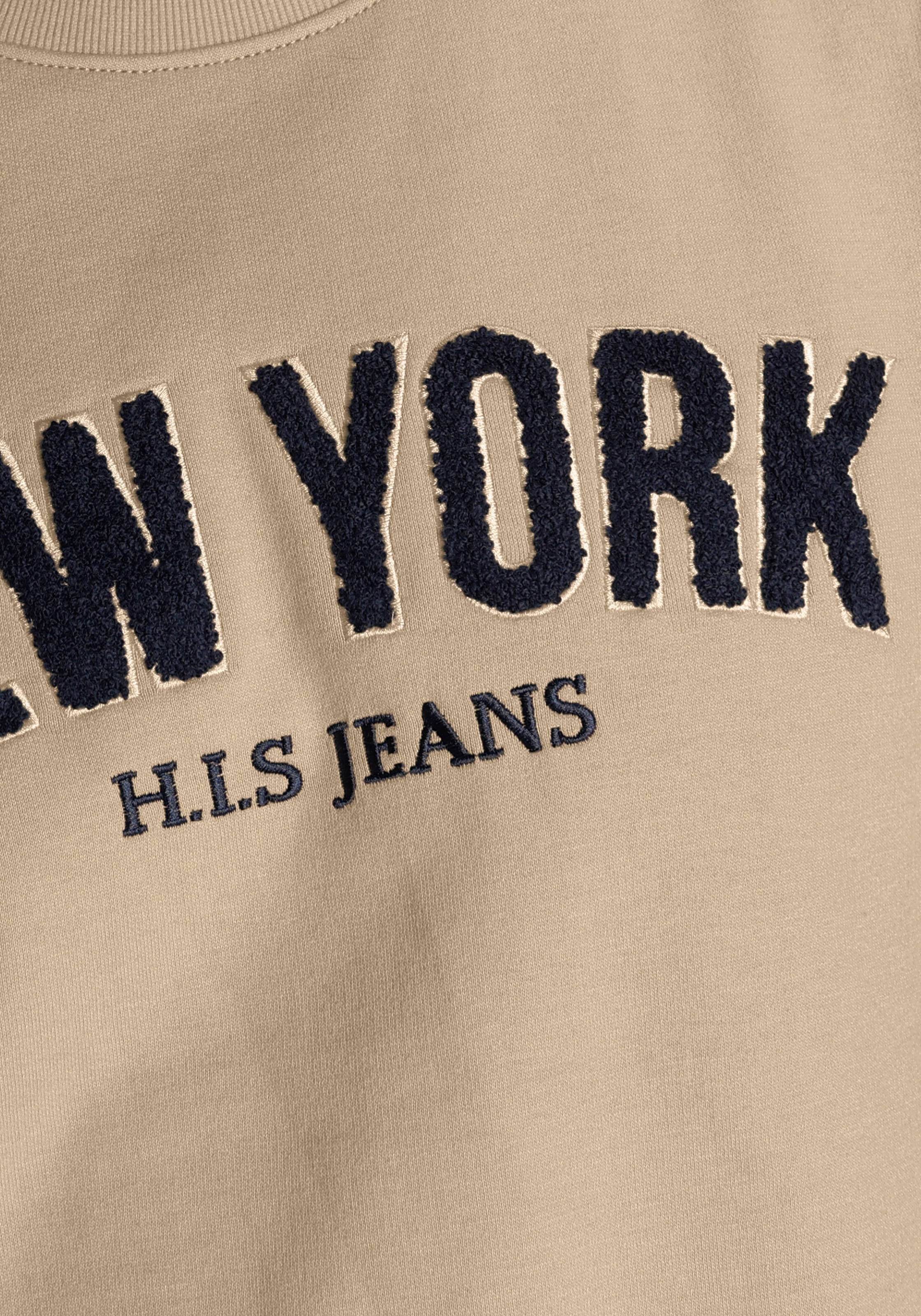 H.I.S Sweater, Langarm, lockere Passform, bestickte Optik, Rundhalsausschnitt