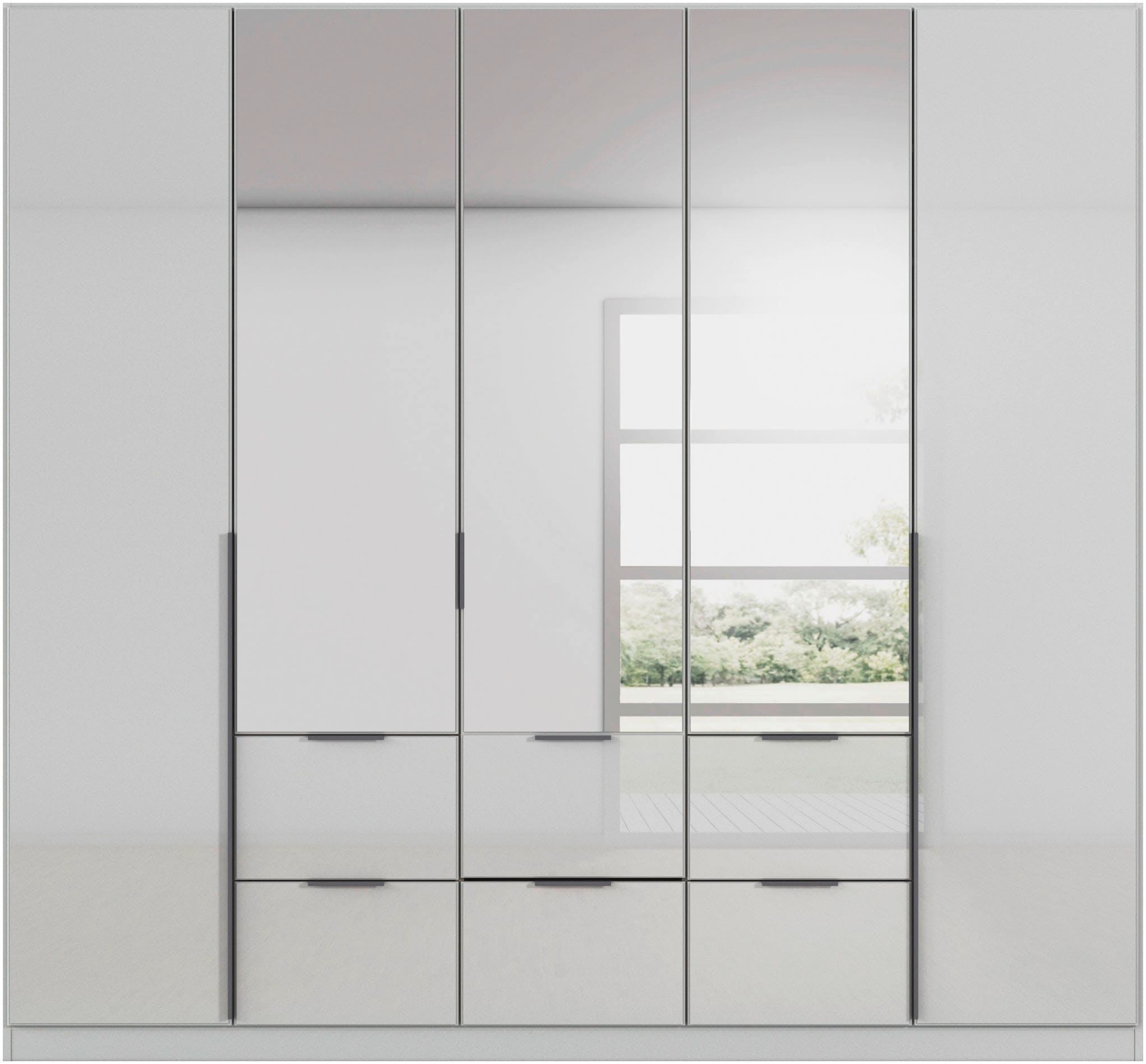 rauch Drehtürenschrank »Kleiderschrank Kleiderschränke Schrank Garderobe AGORDO mit Glasfront«, (in zwei Griff-Farben mit Glasfront), mit Außenschubkästen, in 6 Breiten und 2 Höhen MADE IN GERMANY