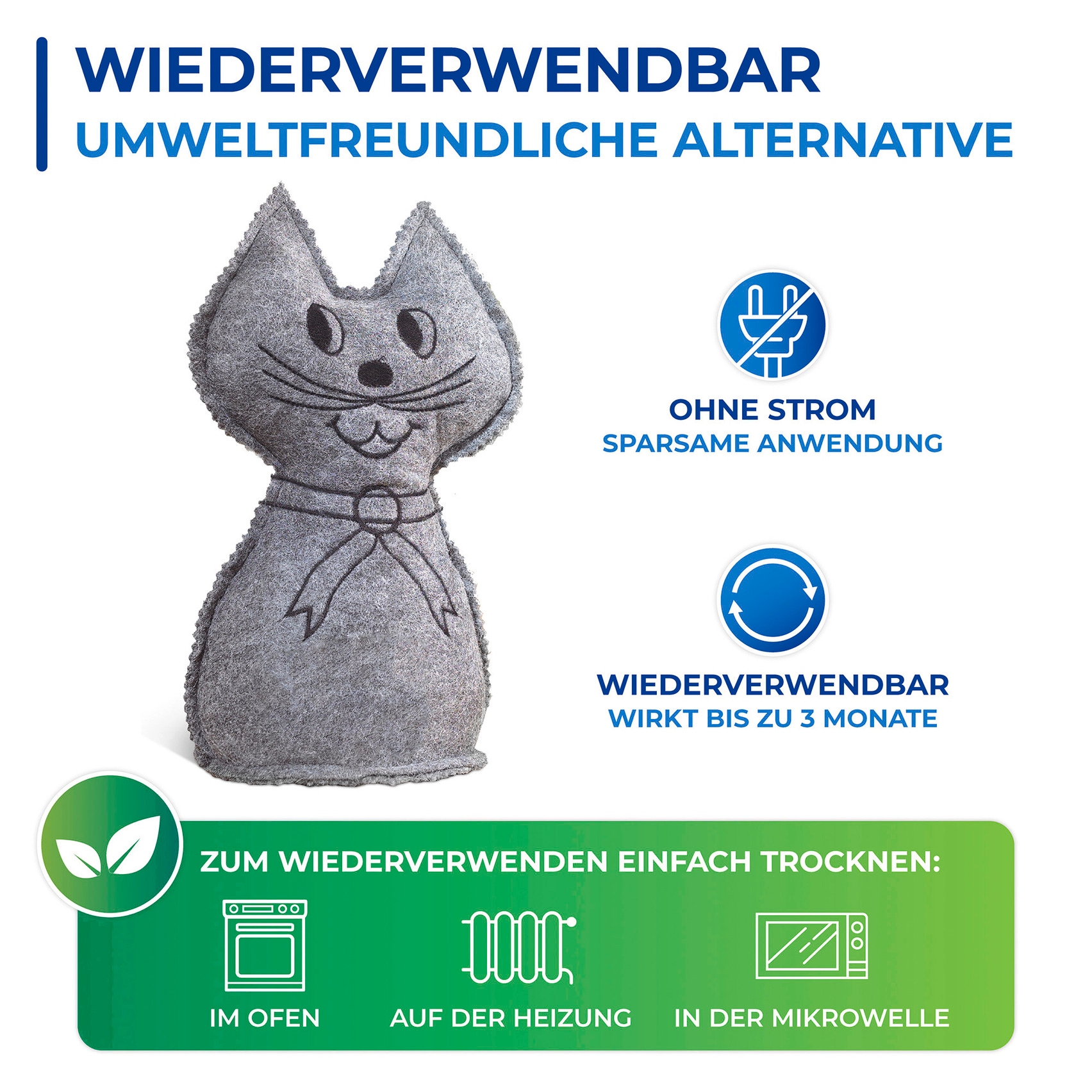 WENKO Luftentfeuchter »Katze« 2er Set, geräuschlos, ohne Strom, auch als Türstopper verwendbar