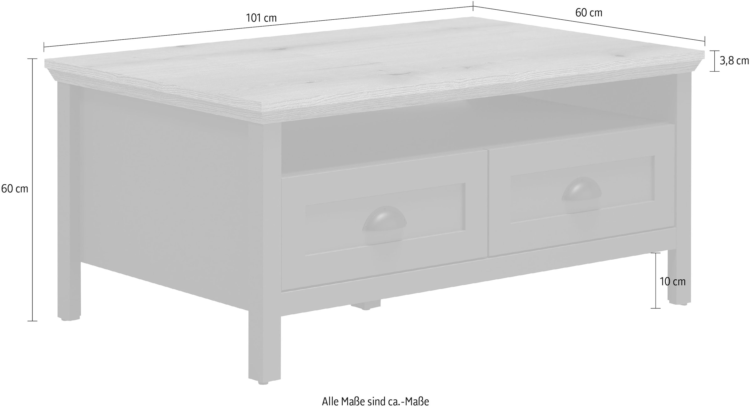Home affaire Couchtisch »Vienna«, (1 St.), Sofatisch mit 2 Schubladen und Ablagefläche - (B/T/H) 101/60/45 cm