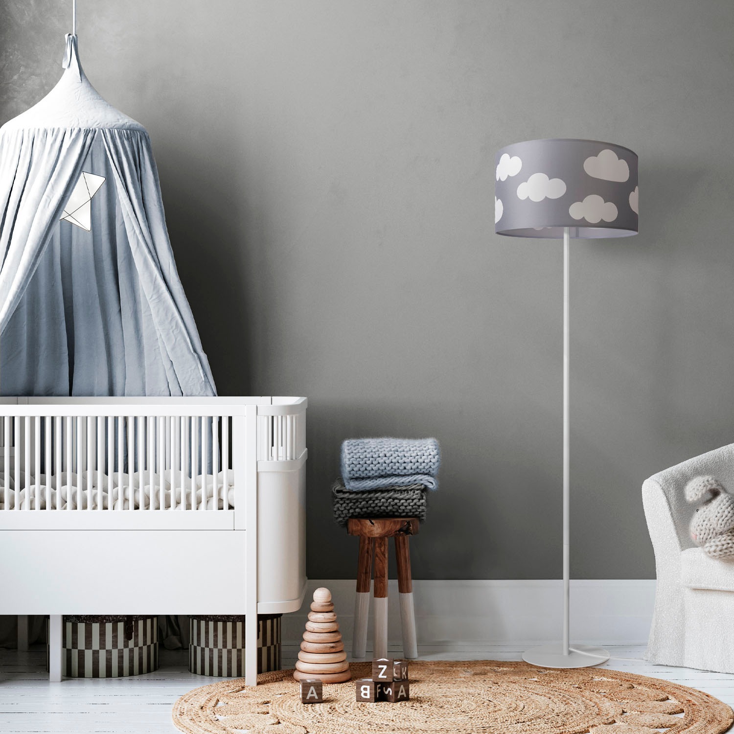 Paco Home Stehlampe »Luca Cosmo«, Leuchtmittel E27 | ohne Leuchtmittel, Stehlampe Kinderzimmer Stoff Lampenschirm Spielzimmer Wolken E27