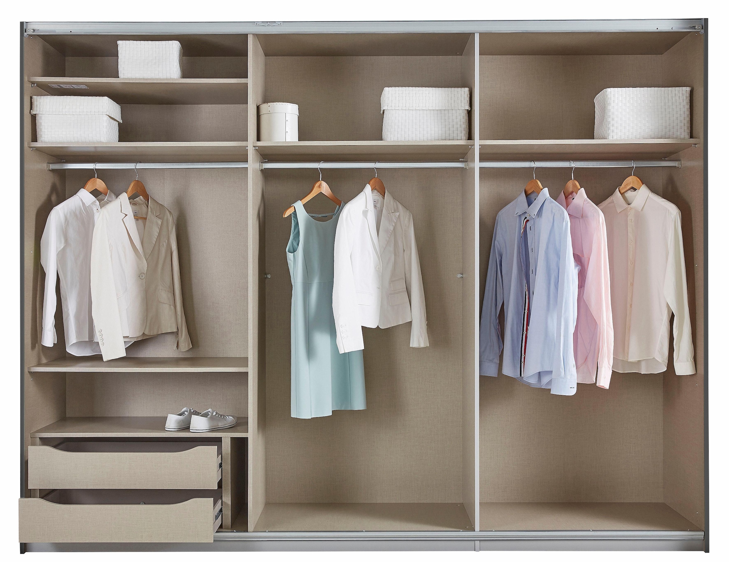 rauch Schwebetürenschrank »Kleiderschrank Schrank Garderobe Schlafzimmerschrank TUBONA«, inkl. Schubkasteneinsatz und zusätzlichen Einlegeböden MADE IN GERMANY