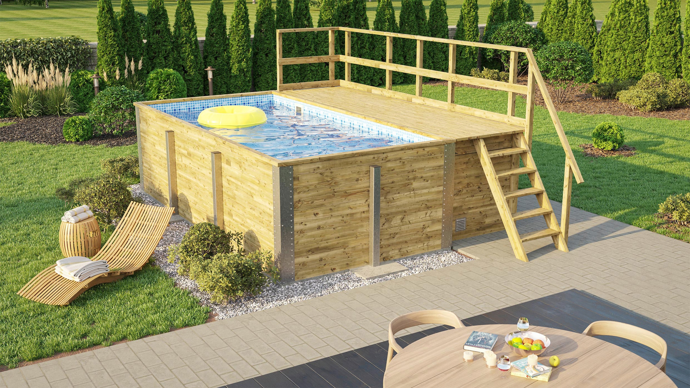 weka Rechteckpool »595 Gr. 1 mit Sonnendeck und Technikraum«, (Set, 10 tlg.), BxLxH: 309x416x116 cm