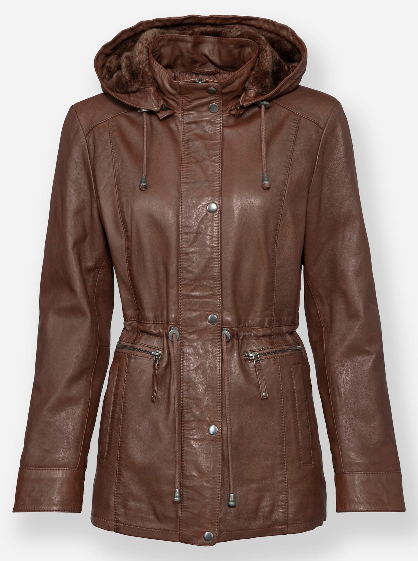 Mainpol Lederjacke, mit Kapuze