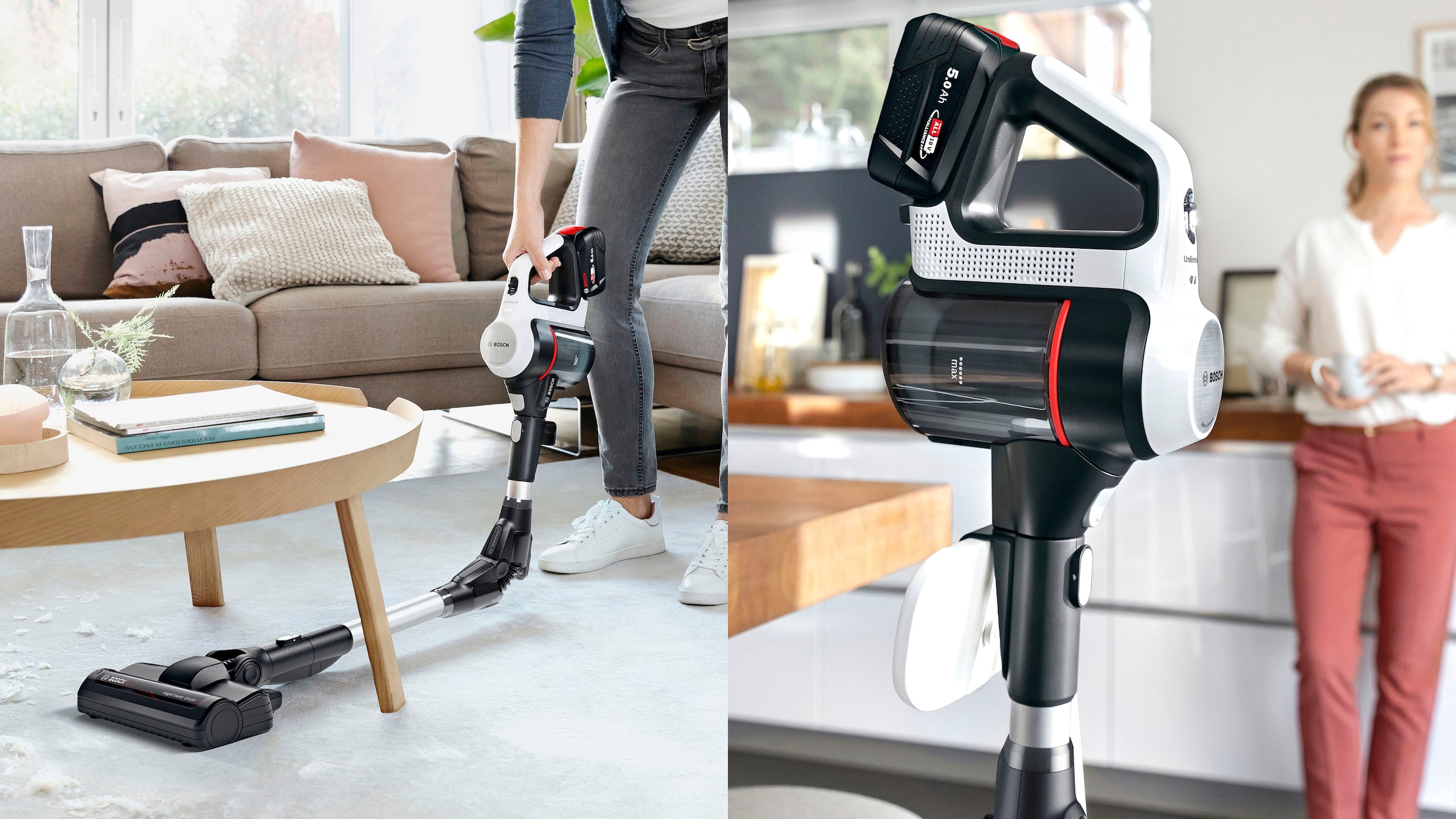 BOSCH Akku-Bodenstaubsauger »Unlimited 7 BSS715CARP, 5.0 Ah Akku, Knickrohr, Hygiene-Filter,«, 10 Jahre Motorgarantie, Schnellladegerät, Made in Germany, weiß