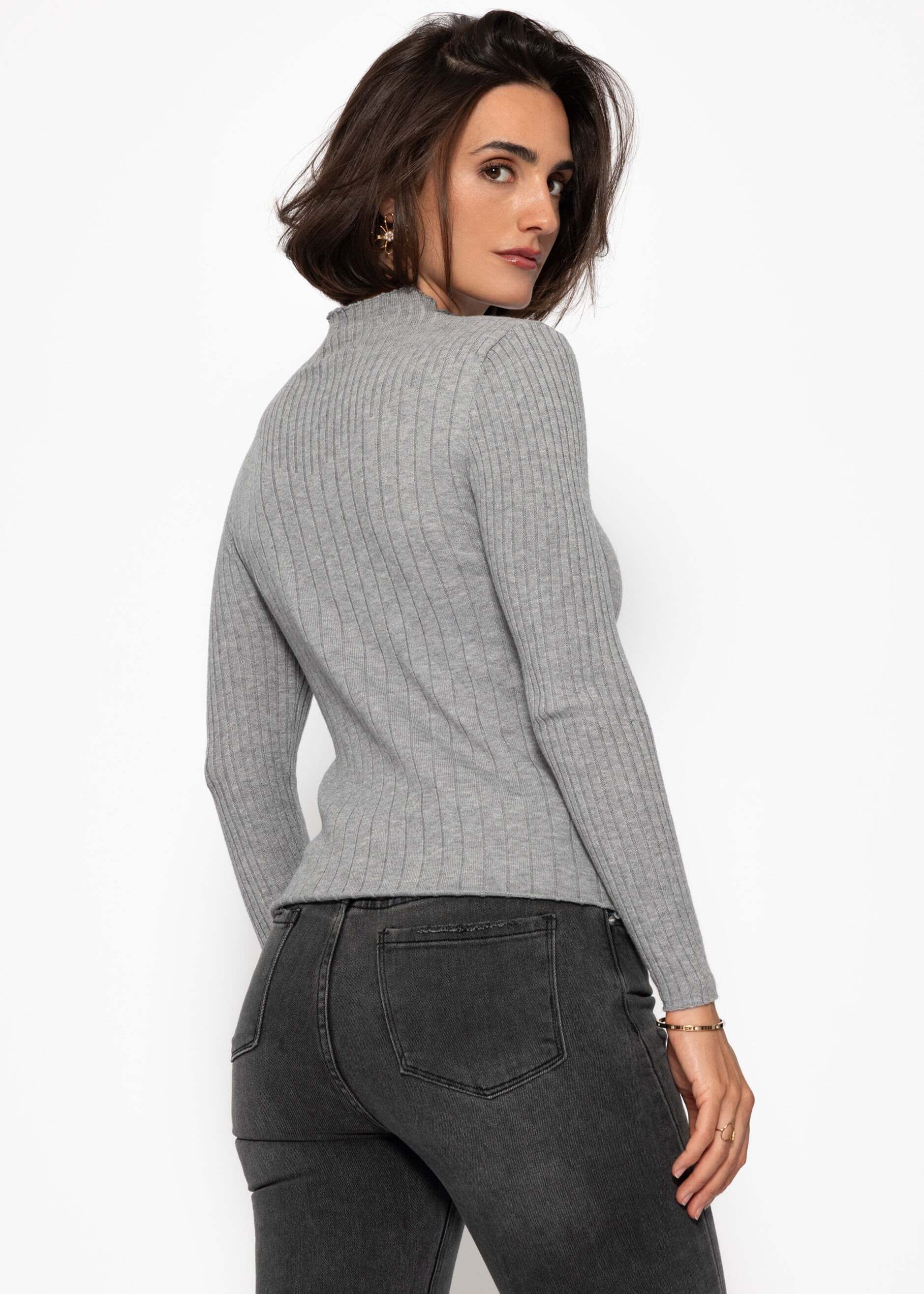 SASSYCLASSY Stehkragenshirt »Rippstrickoberteil mit Stehkragen« Figurbetonter Feinstrickpullover mit Viskoseanteil Grau Beige Rosa