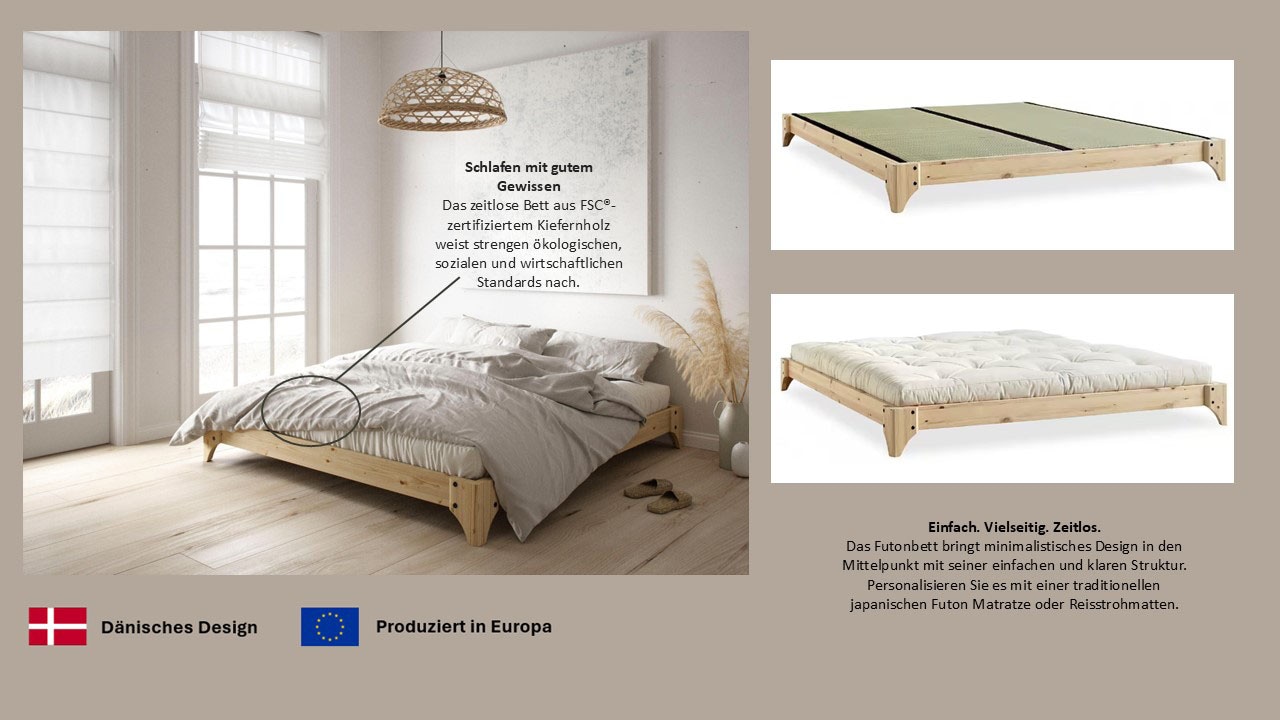 Karup Design Futonbett »Elan, Jugendbett,zertifiziertes Massivholz,schlichtes, tolles Design«, inklusive Lattenrost, mehrere Breiten, natürlicher Look