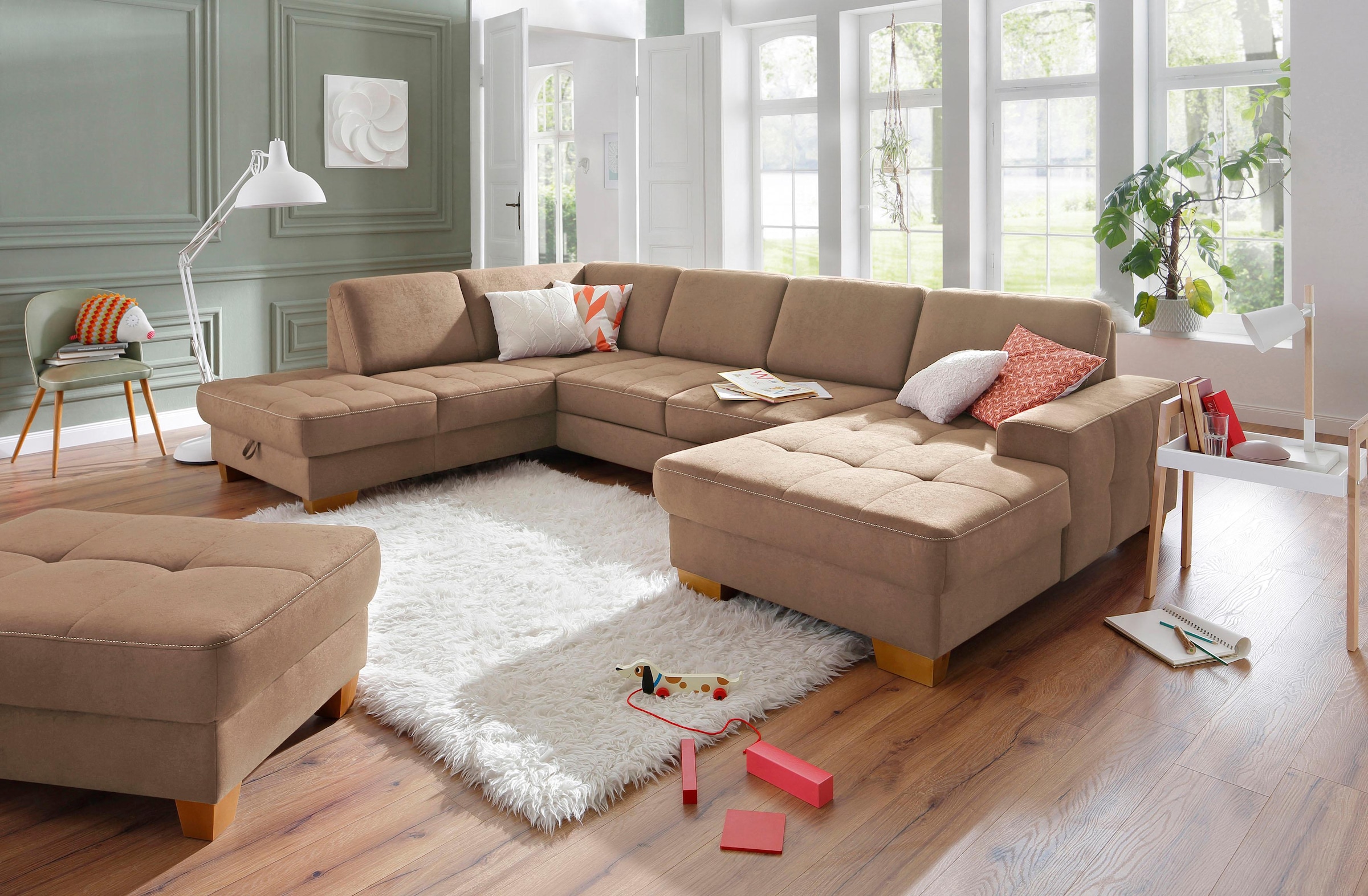 Home affaire Wohnlandschaft »Puccini U-Form« mit Federkern, Sitztiefenverstellung, Kontrastnaht