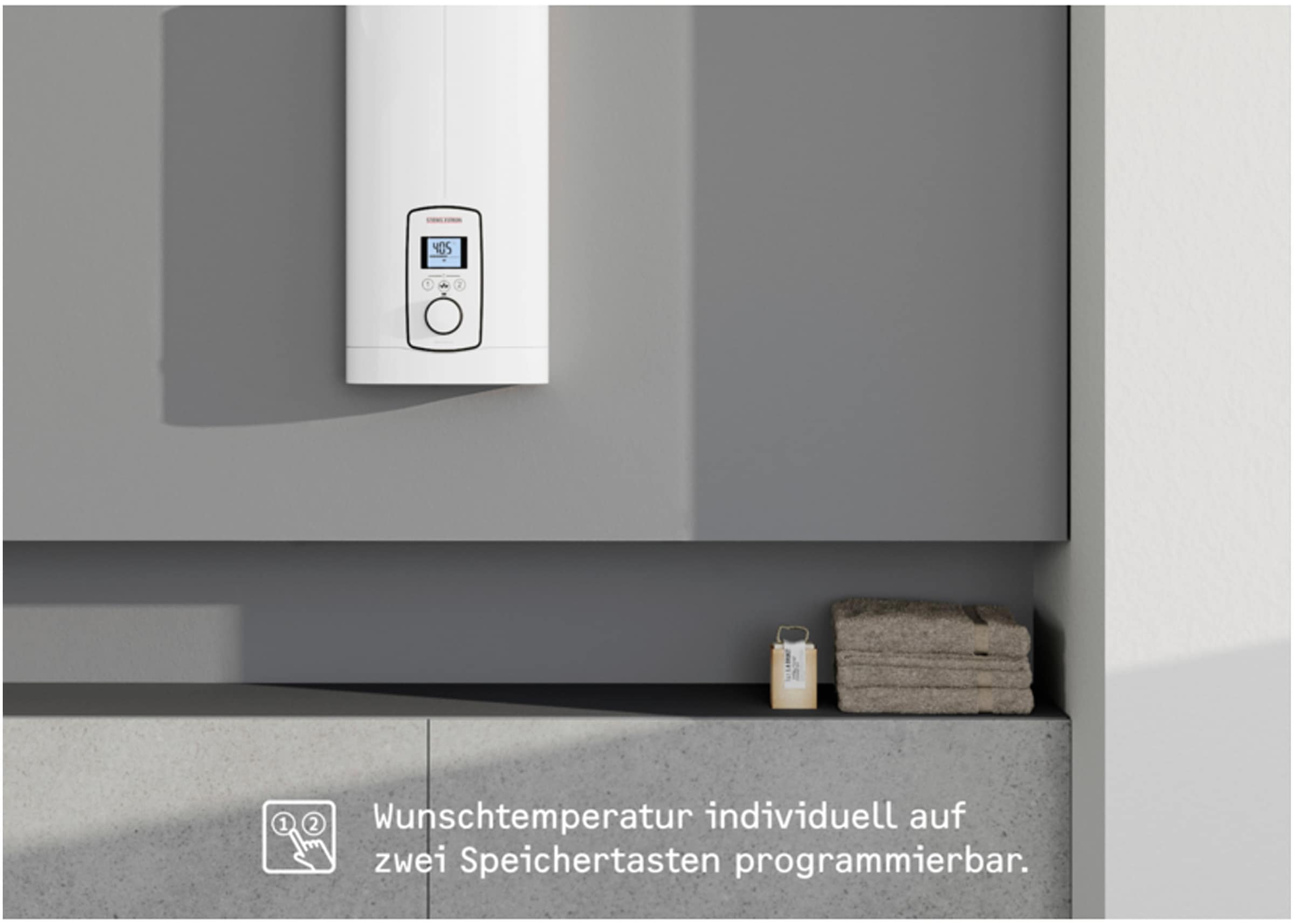 STIEBEL ELTRON Komfort-Durchlauferhitzer »DEL 18/21/24 Plus, gradgenaue Temperaturwahl«, 3i Technologie für konstante Warmwassertemperatur, LC-Display