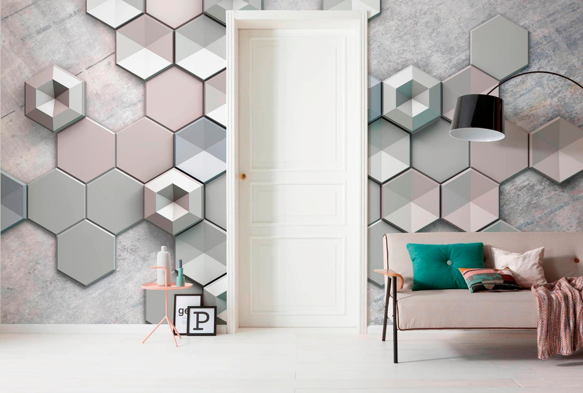 Komar Vliestapete »Digitaldruck Vlies -  Hexagon Concrete - Größe 400 x 250 cm« bedruckt glatt Wohnzimmer, Schlafzimmer