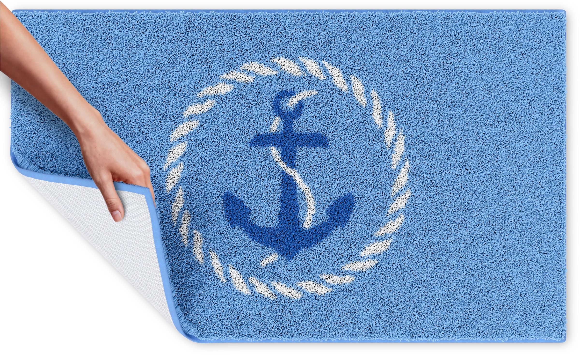 Grund Badematte »Port Louis« Höhe 20 mm rutschhemmend beschichtet fußbodenheizungsgeeignet Design mit Anker, maritim, Made in Europe