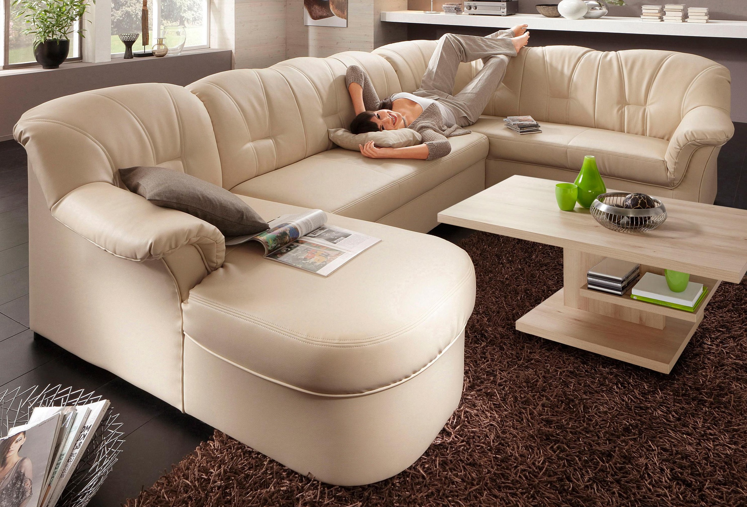 DOMO collection Wohnlandschaft »Papenburg, zeitlose Rückensteppung, elegante Formensprache, U-Form«, in großer Farbvielfalt, wahlweise mit Bettfunktion