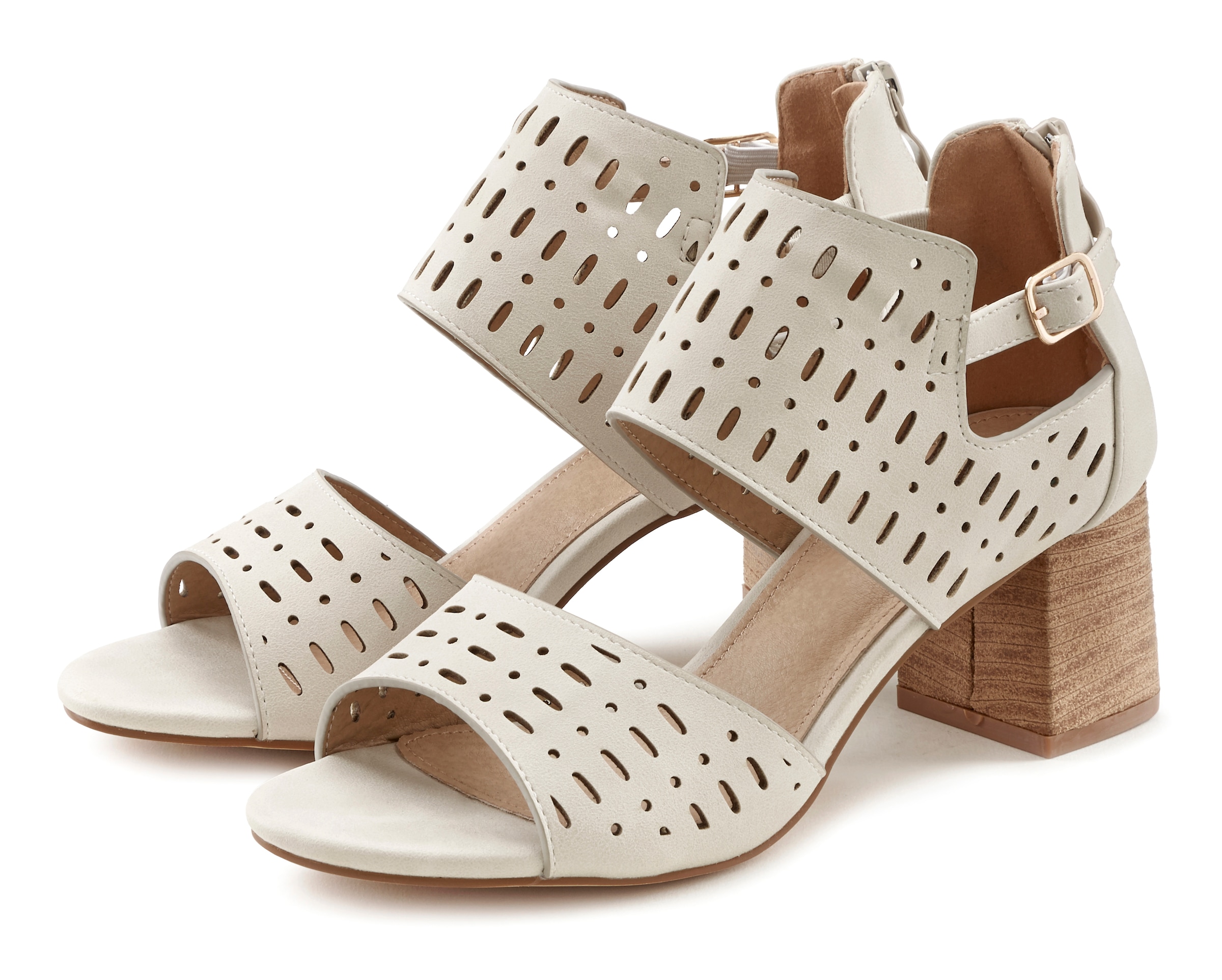 LASCANA Schaftsandalette »Sommerschuh«, Sommerschuh mit Blockabsatz und Cut-Outs VEGAN