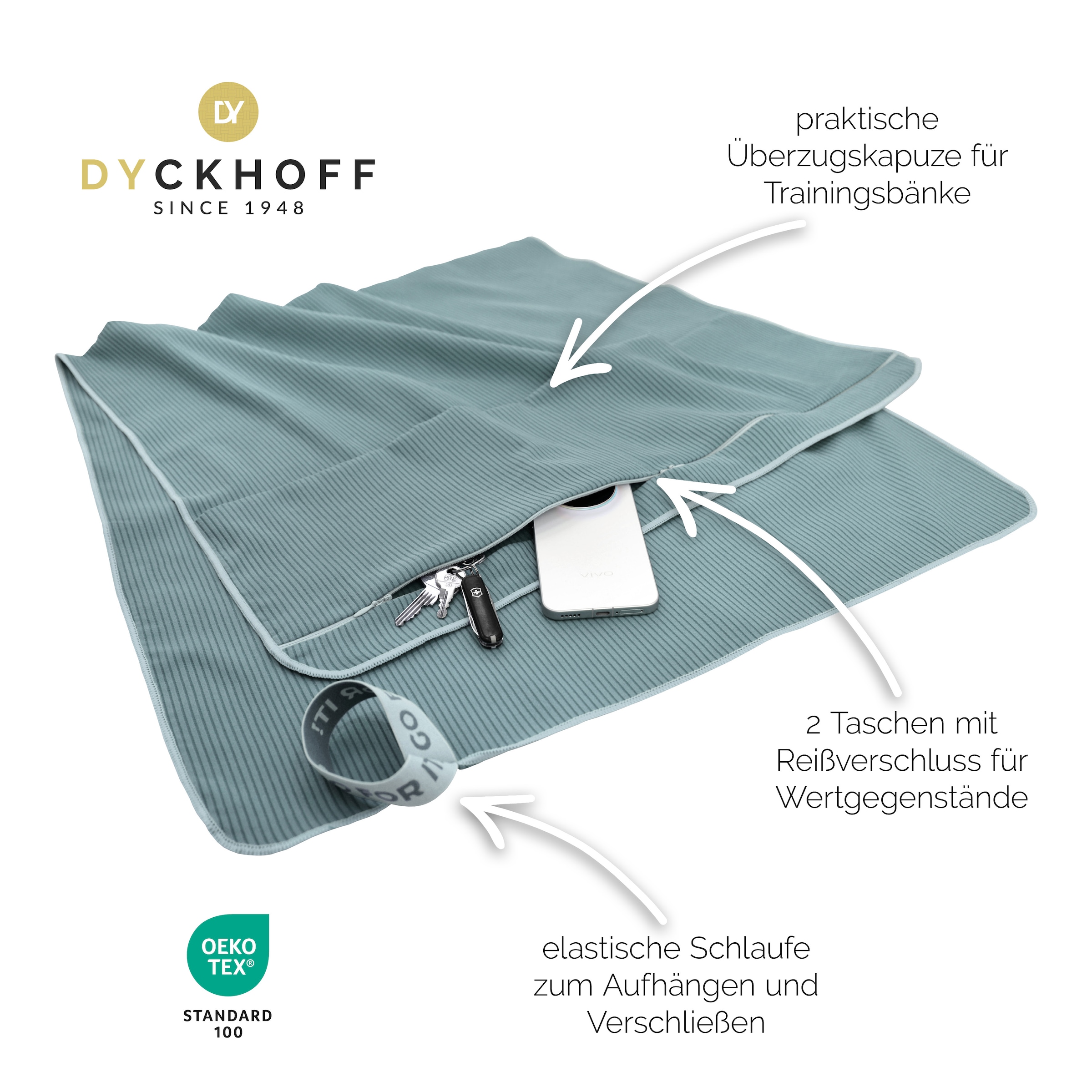 Dyckhoff 1100000002199 »Mikrofaser Sporttuch Struktur« Mit Überstülpkapuze, Schnelltrocknend, Leicht, Reißverschlusstasche