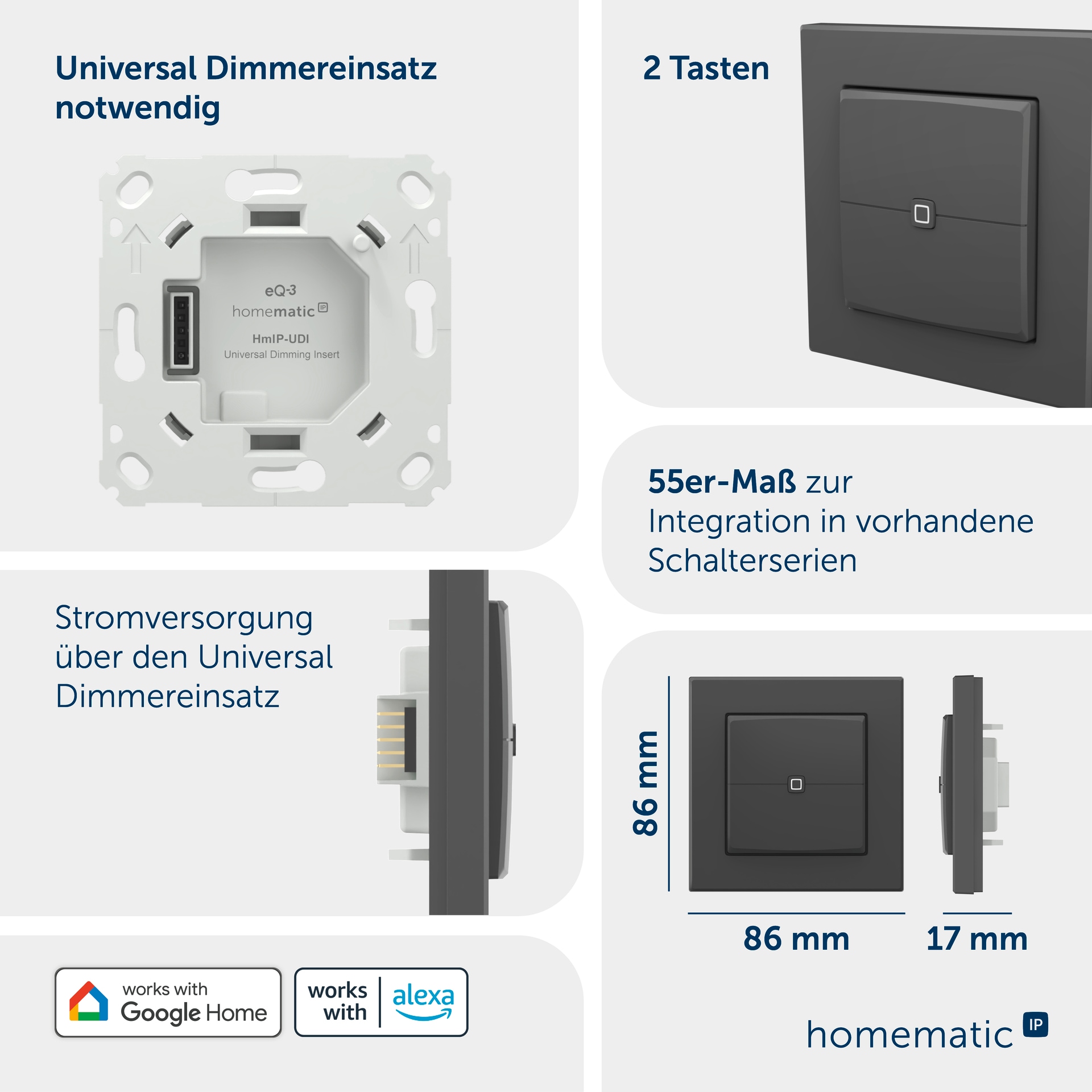 Homematic IP Smart-Home-Zubehör »Universal Dimmeraufsatz – Taster«