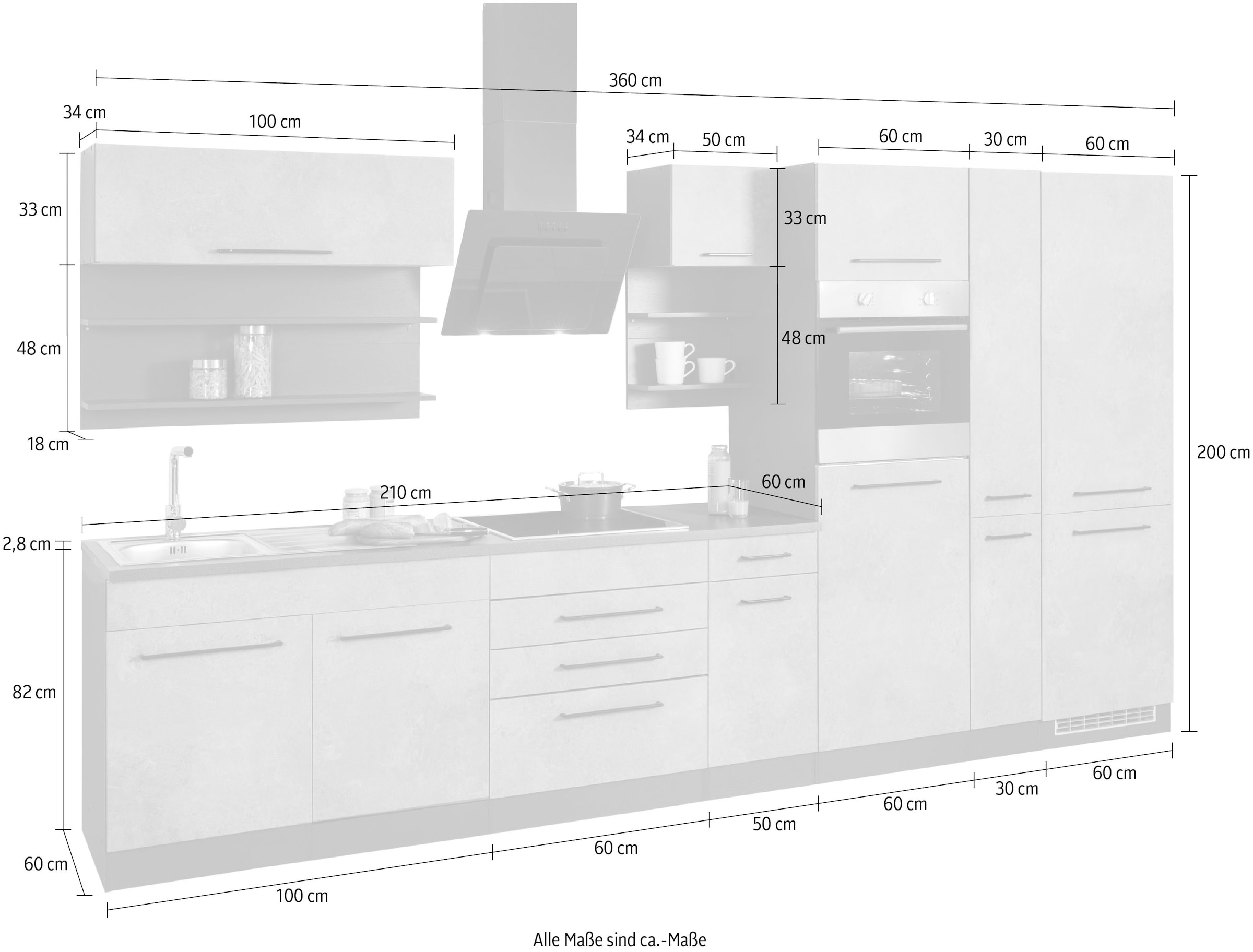 HELD MÖBEL Küchenzeile »Tulsa«, mit E-Geräten, Breite 360 cm, schwarze  Metallgriffe, MDF Fronten auf Raten kaufen