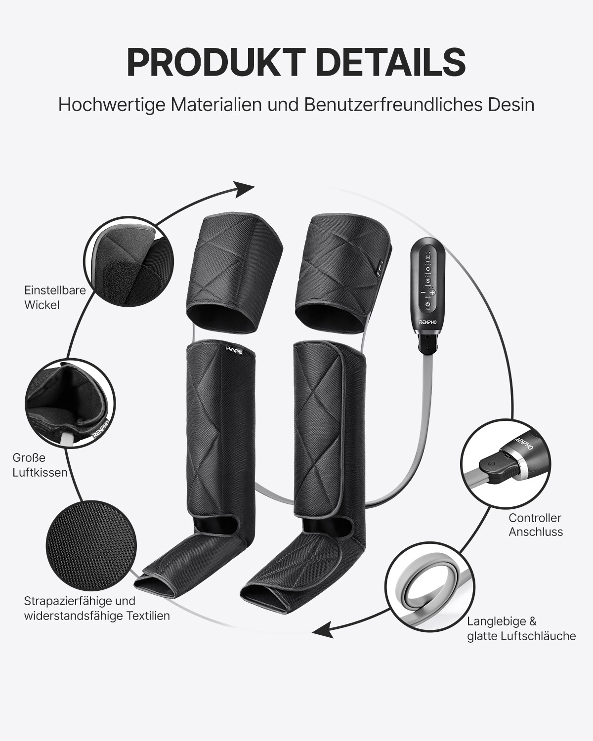 Renpho Massagegerät »Aeria Ulitimate Thermal 2 ALM079H«, Beheizte Kompression zur Entspannung von Beinen und Waden