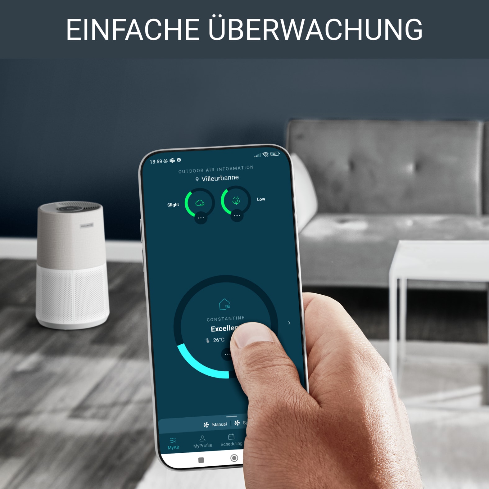 Rowenta Luftreiniger »PU2840 Pure Air City« für 20 qm Räume 360° HEPA-Filtration, App, 3 Filterstufen, 38 dB(A), Textil-Finish