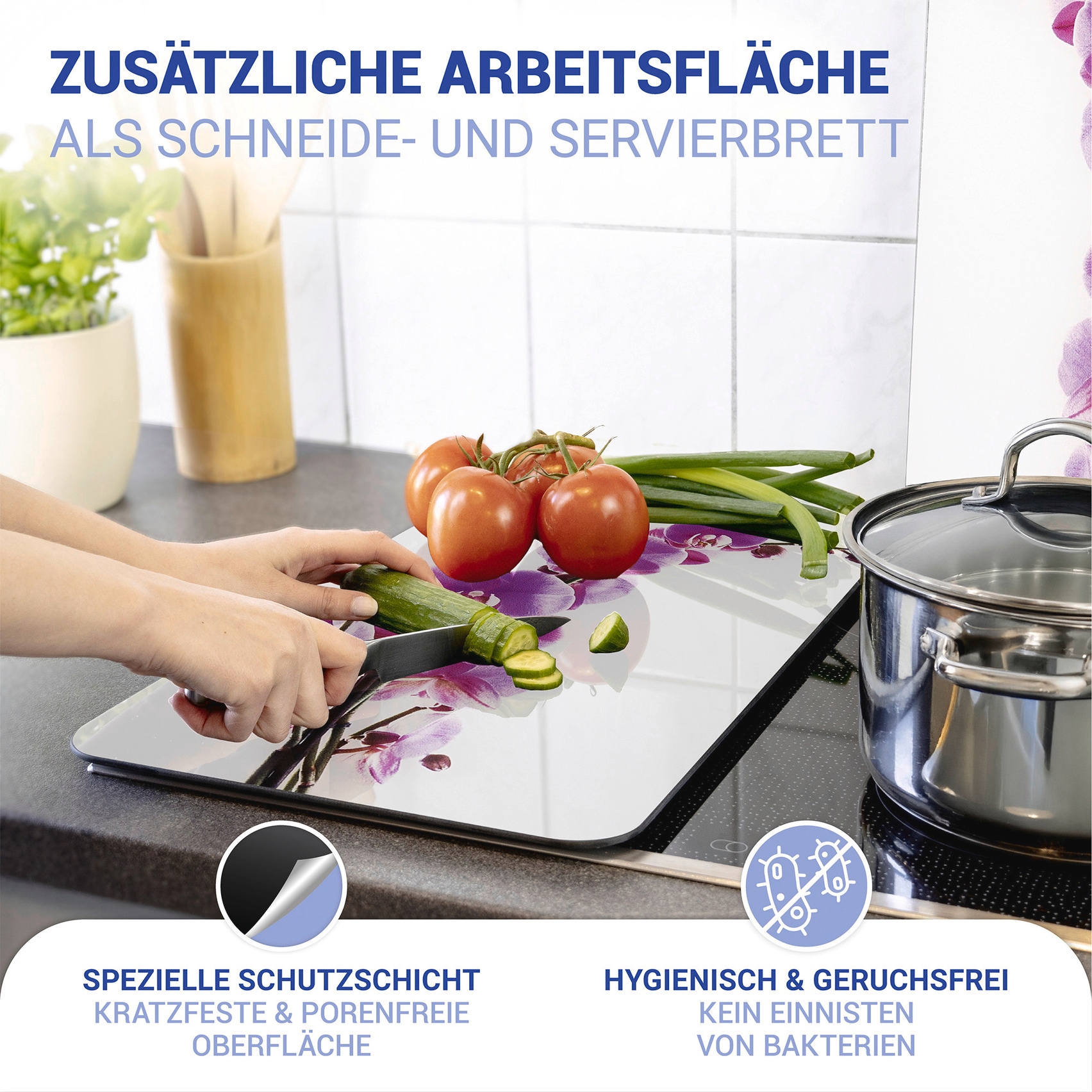 WENKO Herd-Abdeckplatte »Universal Modell Orchideenblüte«, (Set, 2 tlg.), Herdabdeckung für alle Herdarten, kratzfest, mit rutschfesten Füßen