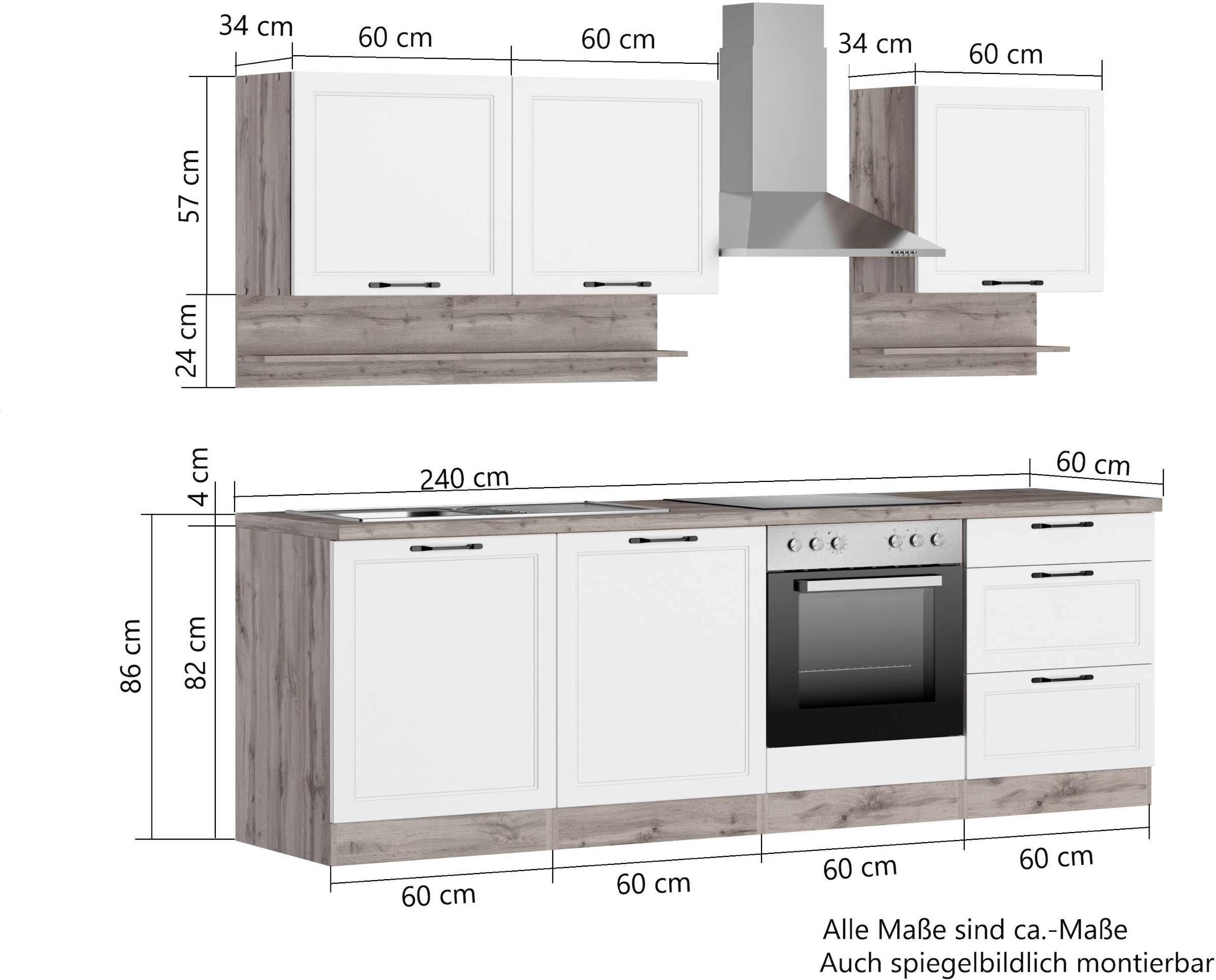 KOCHSTATION Küchenzeile »KS-Lana« 240 cm breit, wahlweise mit oder ohne E-Geräte