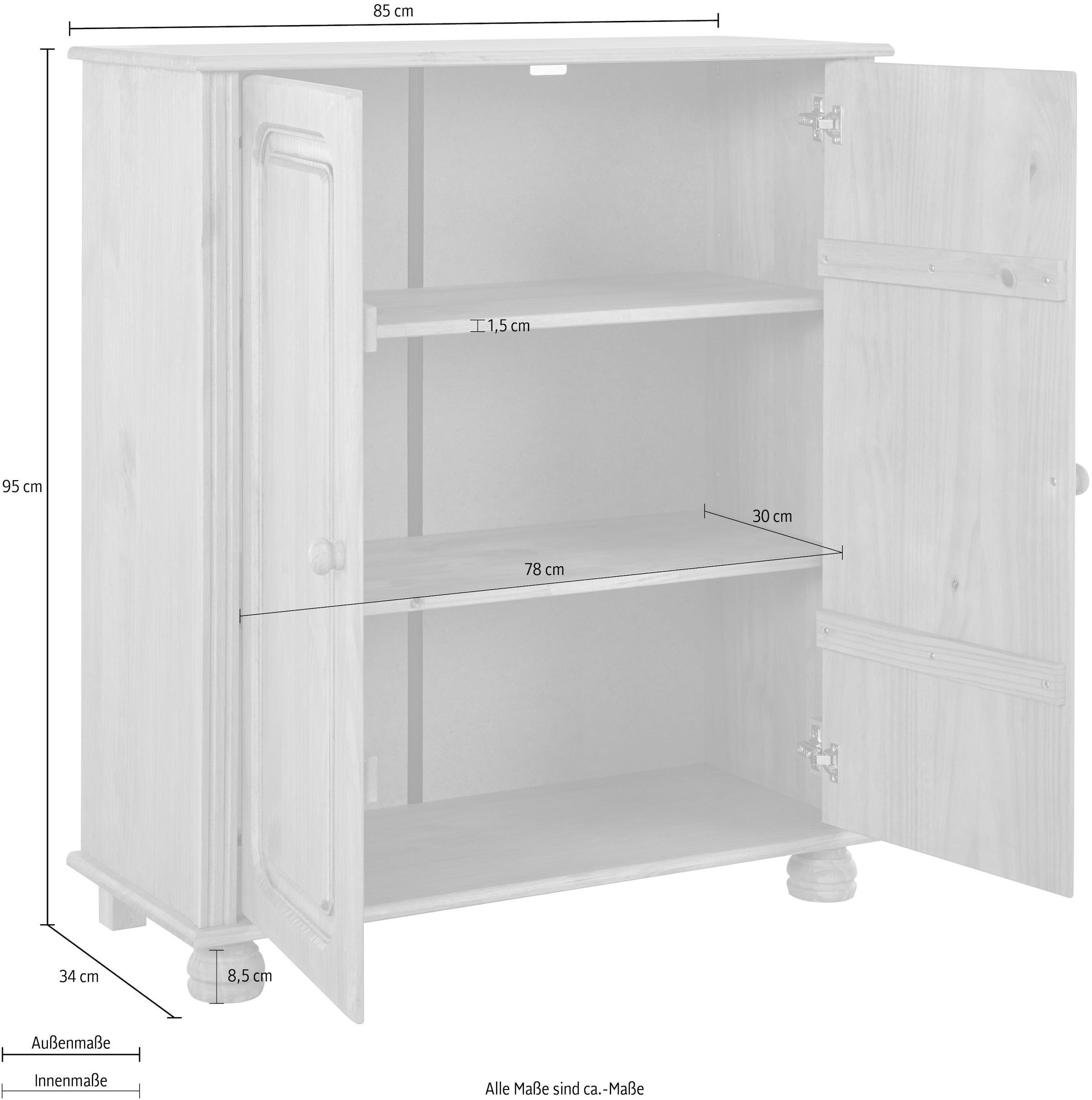 Home affaire Highboard »Mette«, Kommode mit 2 Einlegeböden, Breite 85cm, Tiefe 34 cm, Höhe 95 cm