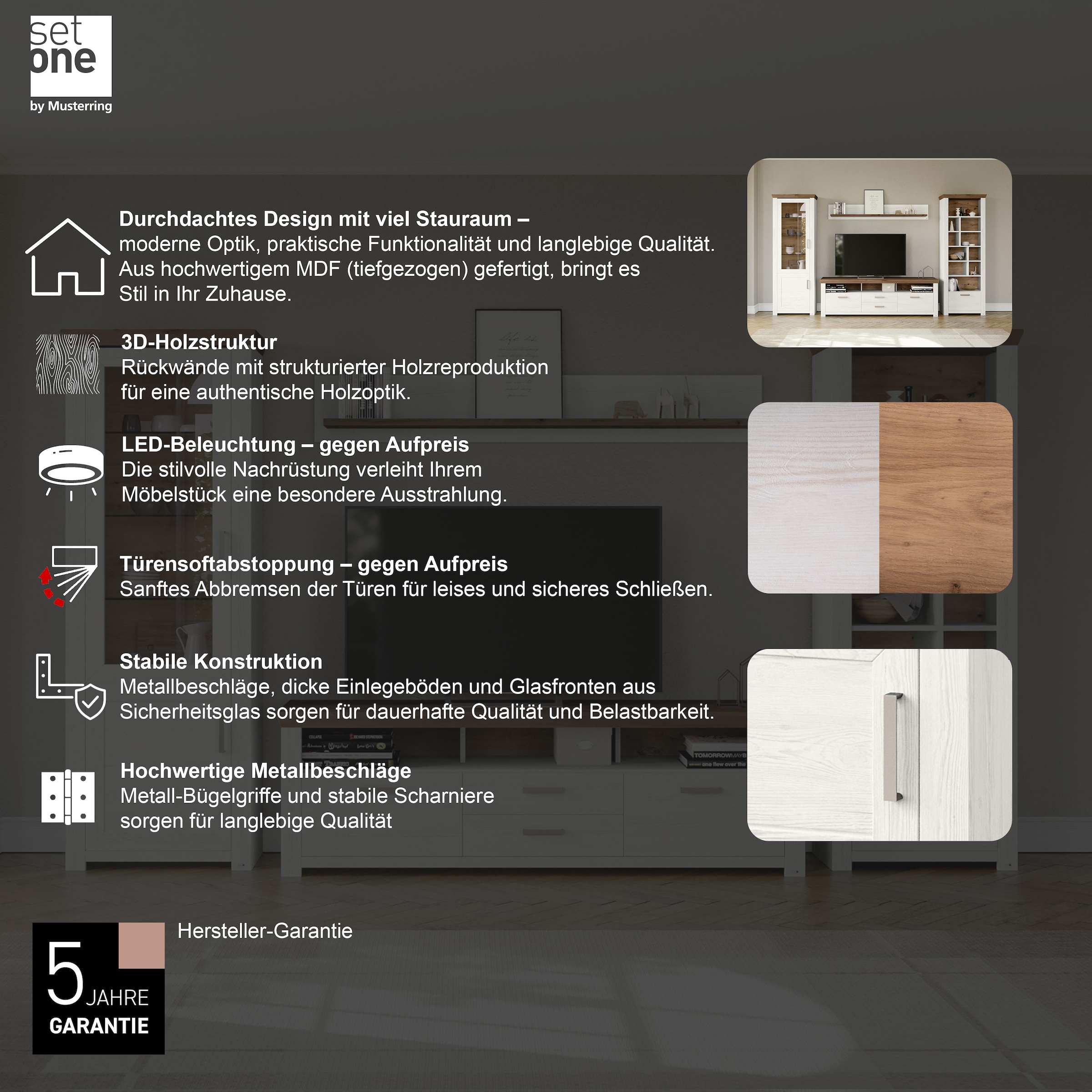 set one by Musterring Standvitrine »York« Typ 01, mit Glastür, Beleuchtung optional, Landhaus-Stil, Höhe 207cm