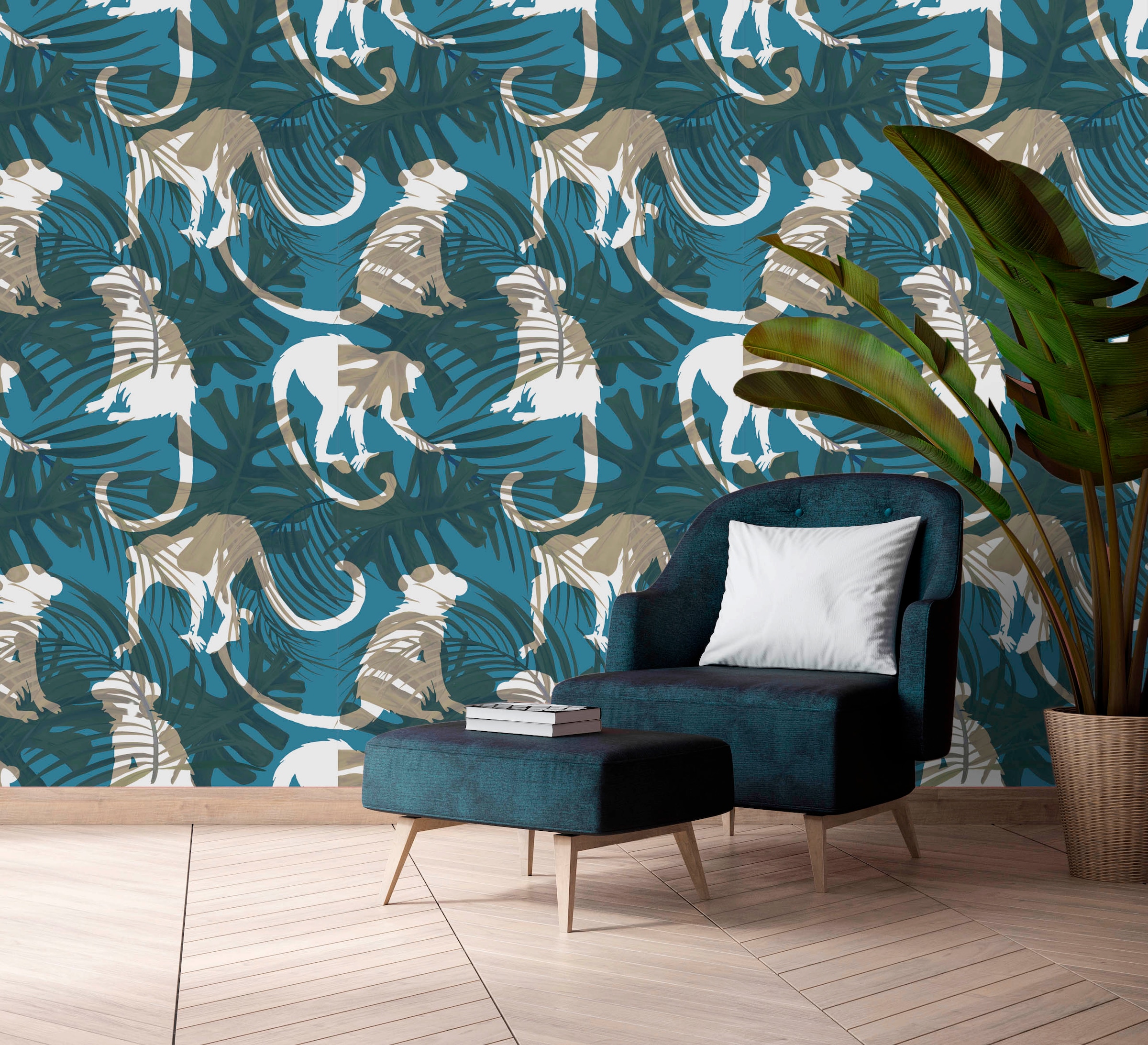 queence Vinyltapete »Ino«, bedruckt-Motiv-botanisch-floral-gemustert-natürlich, 90x250cm, selbstklebend, kinderleichte Anbringung, Sticker
