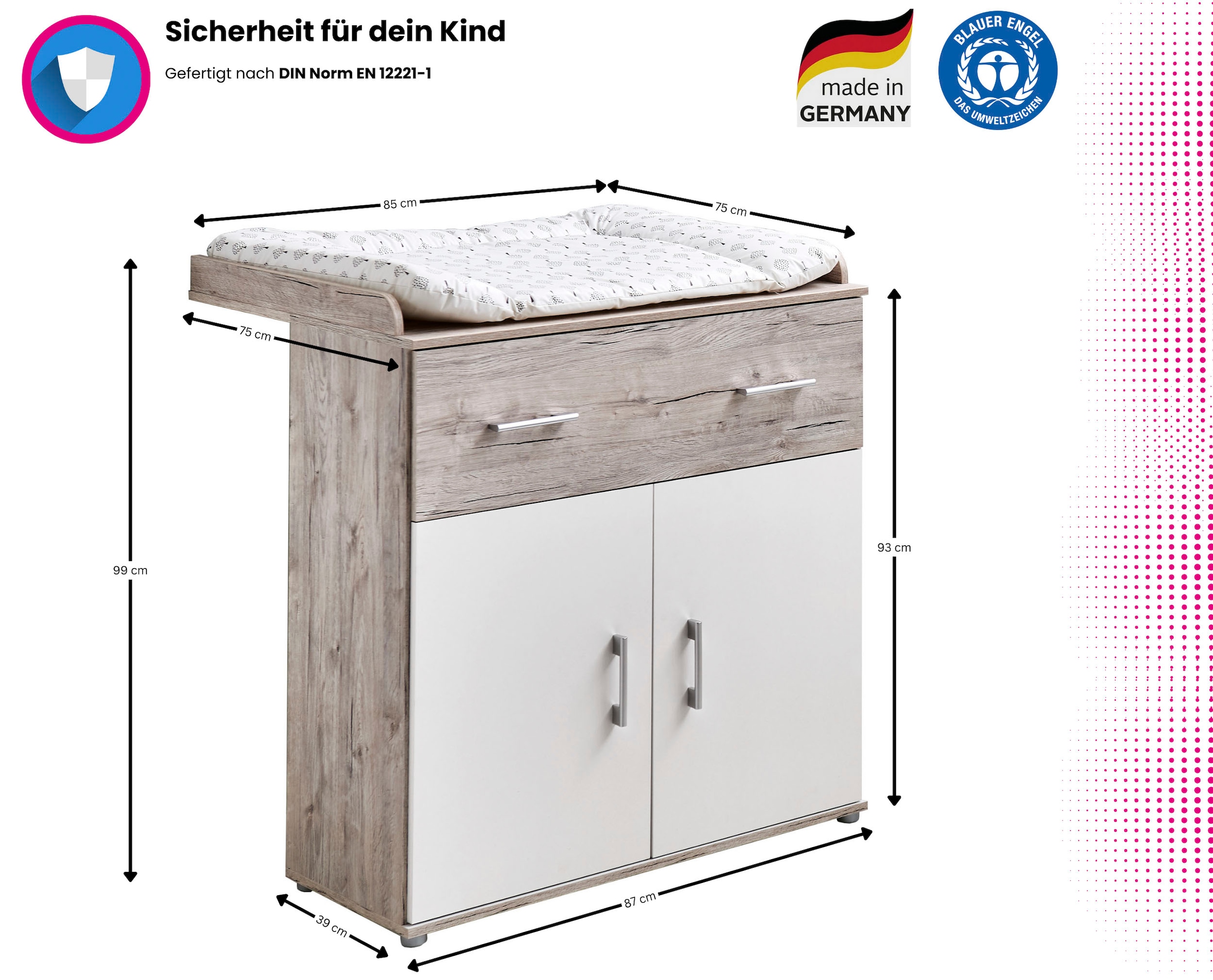 OTTO home Babyzimmer-Komplettset »Rieke , TOPSELLER! Bis ins Jugendalter, toll für kleine Zimmer« Spar-Set, Kinderbett, , Schrank 3 türig, Wickelkommode + Unterbauregal, 