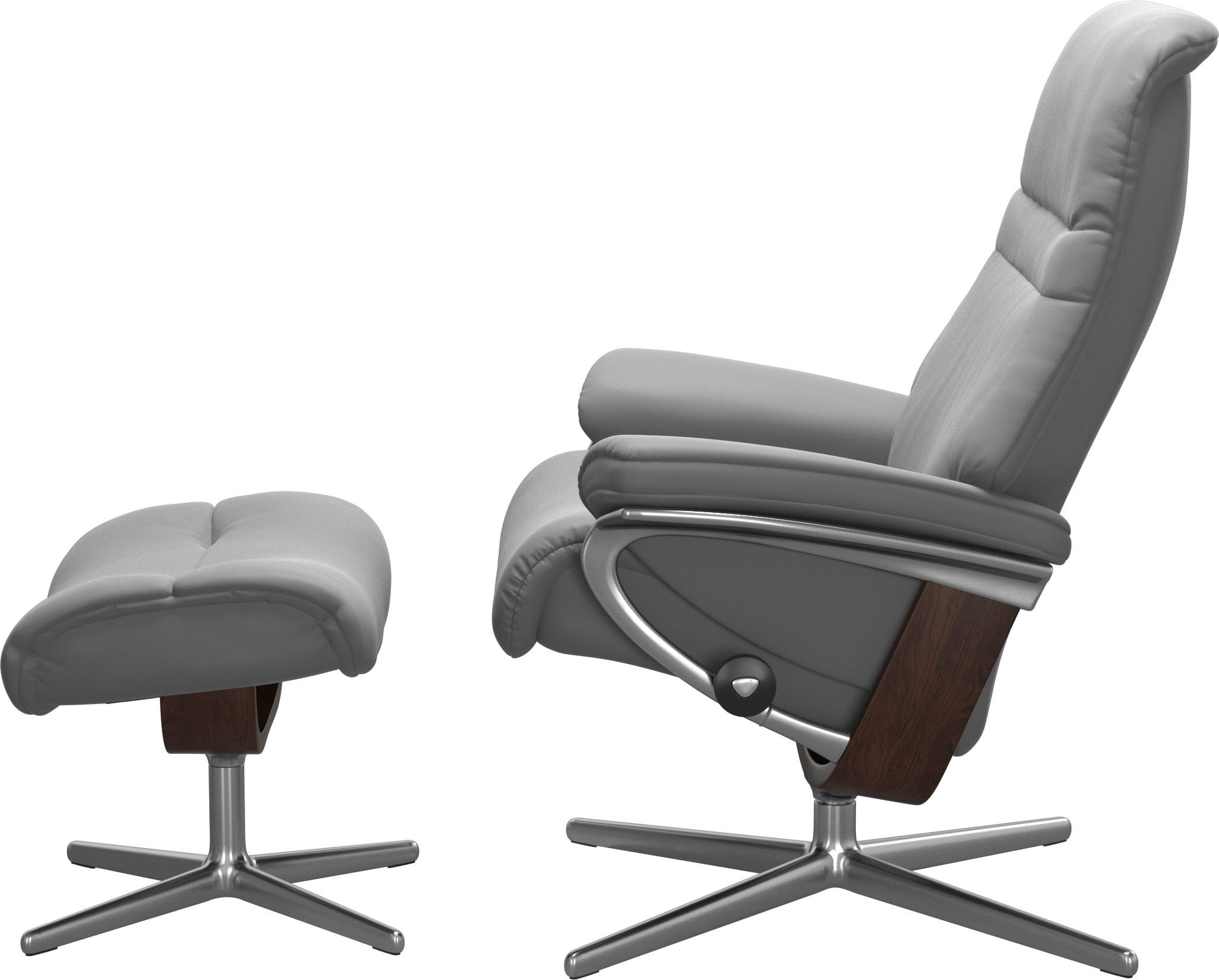 Stressless® Relaxsessel »Sunrise«, (Set, Relaxsessel mit Hocker), mit Hocker, mit Cross Base, Größe S, M & L, Holzakzent Braun