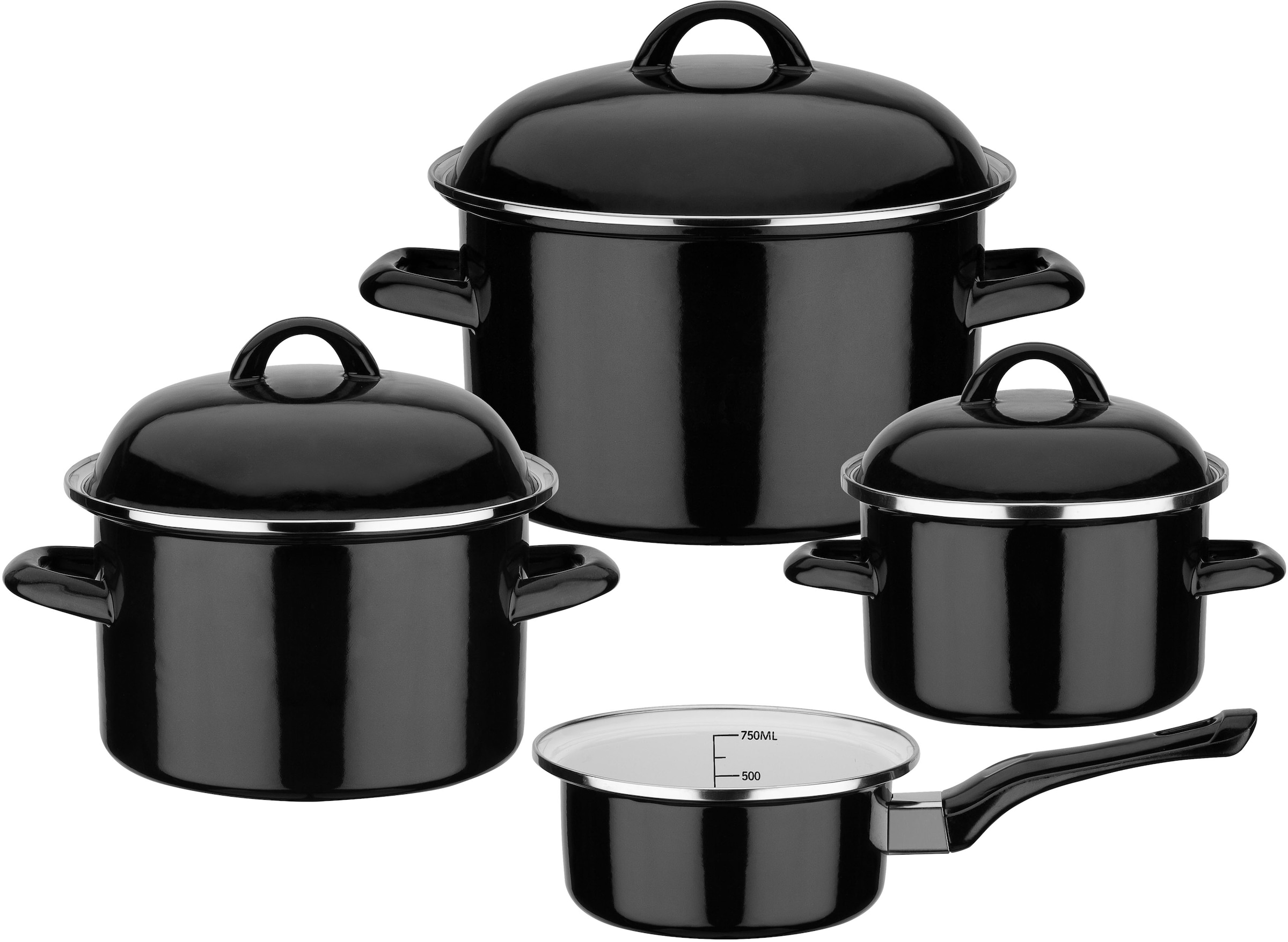 GSW Kochtopf-Set Emaille Black & White 7-tlg.